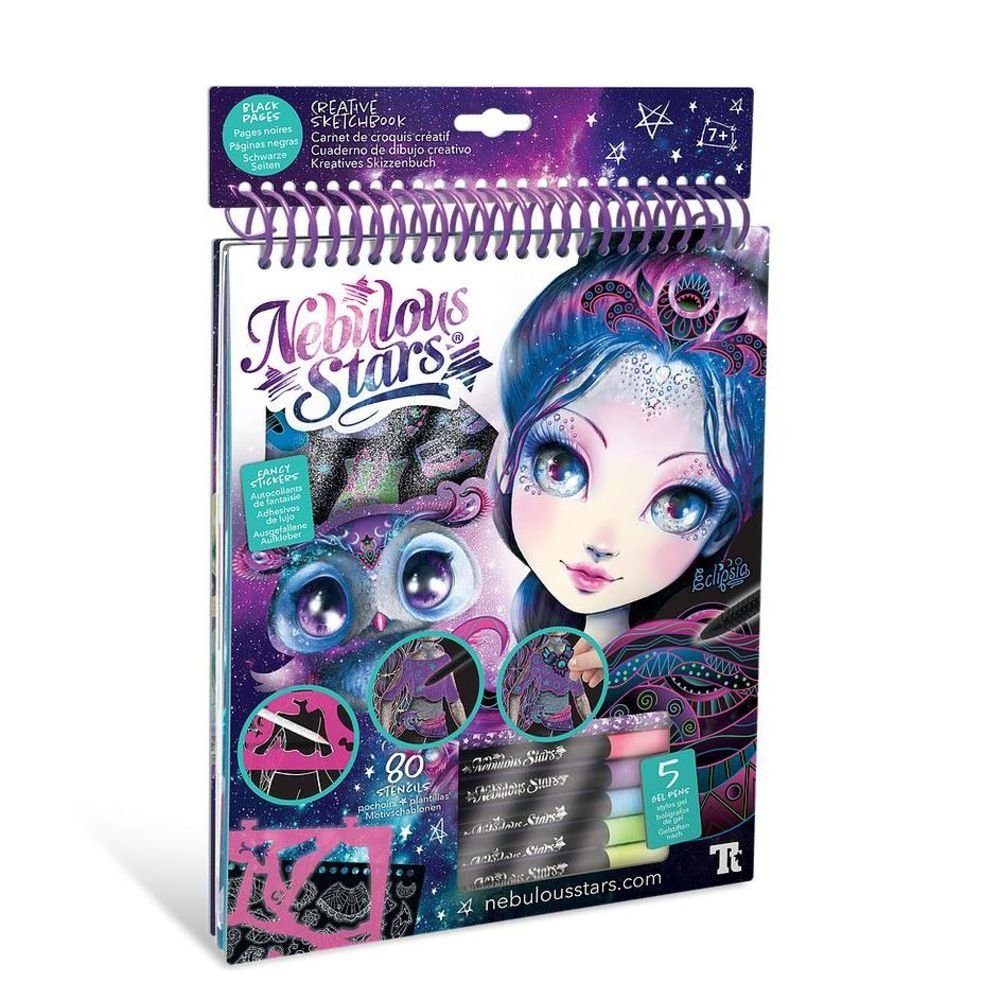 Nebulous Stars Kreativset Kreatives Skizzenbuch Eclipsia, mit Skizzenblätter, Schablonen, Aufkleber und Stifte, Zeichenset