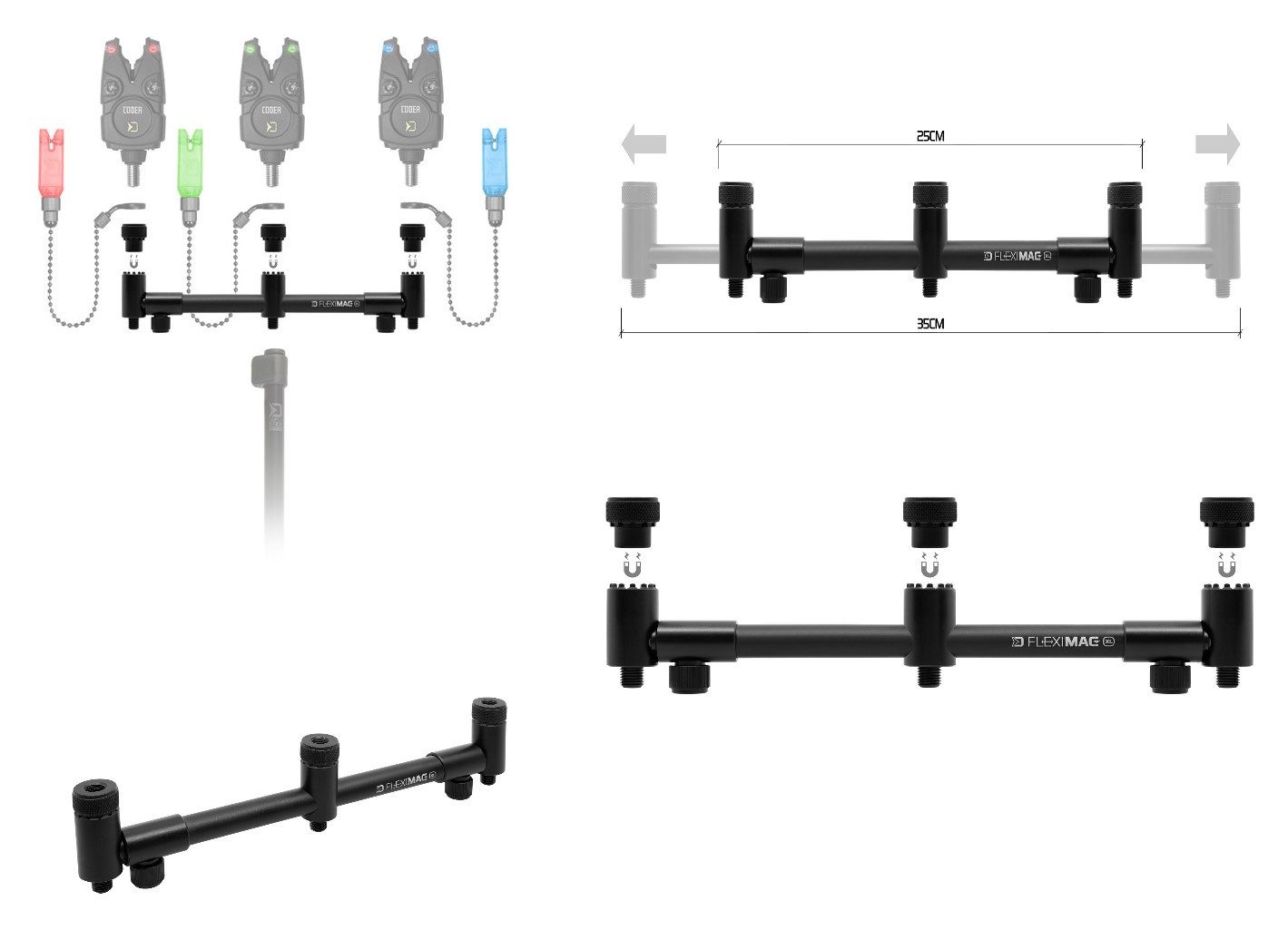 Delphin.sk Rutenhalter Ausziehbare Buzz-Bar Delphin FlexiMAG BUZZ XL - 25-35cm - Bissanzeiger, (1-tlg., Magnetische Schnellverschlüsse und Universalgewinde)