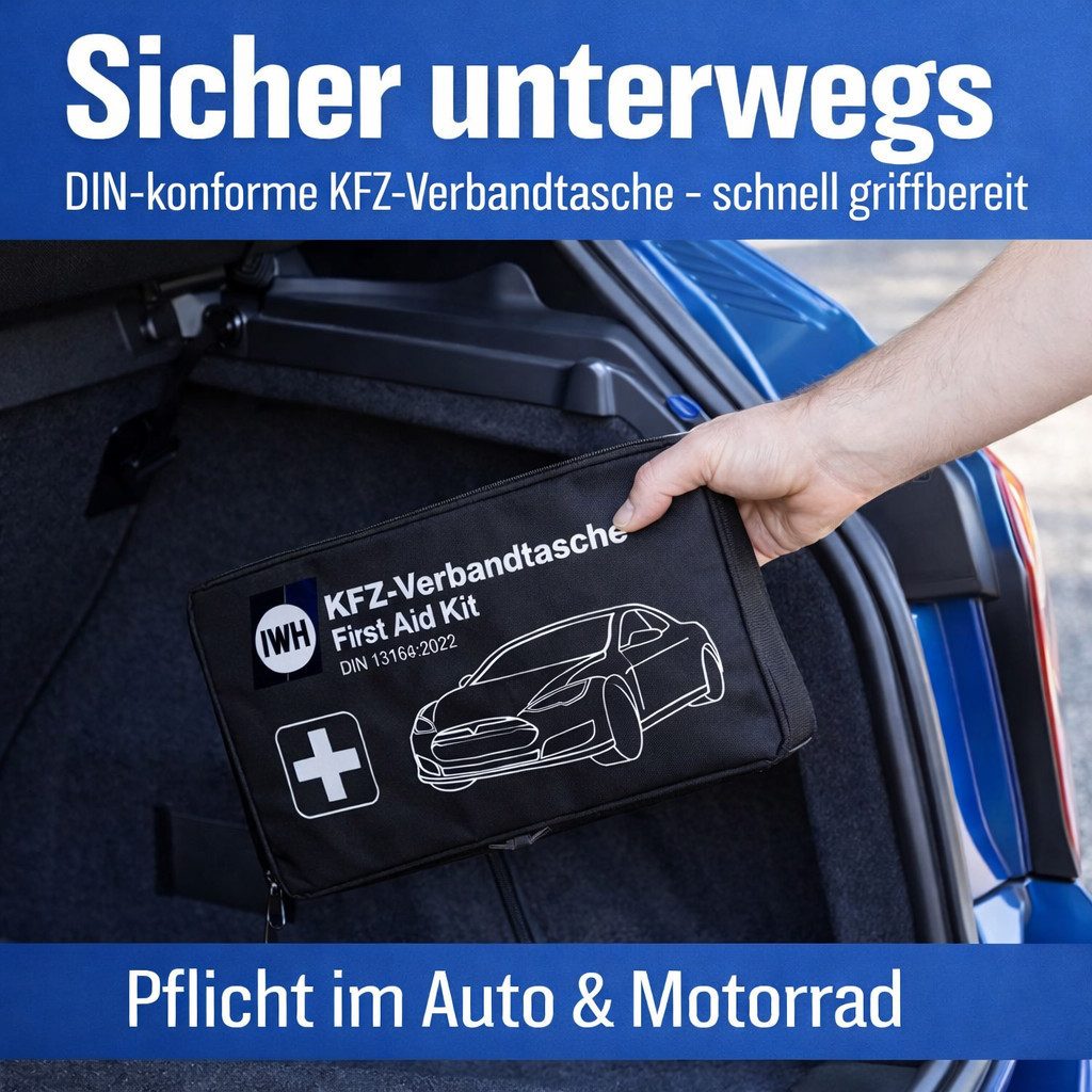 IWH KFZ-Verbandtasche Erste Hilfe Verbandszeug aktuelle DIN Norm lange steril
