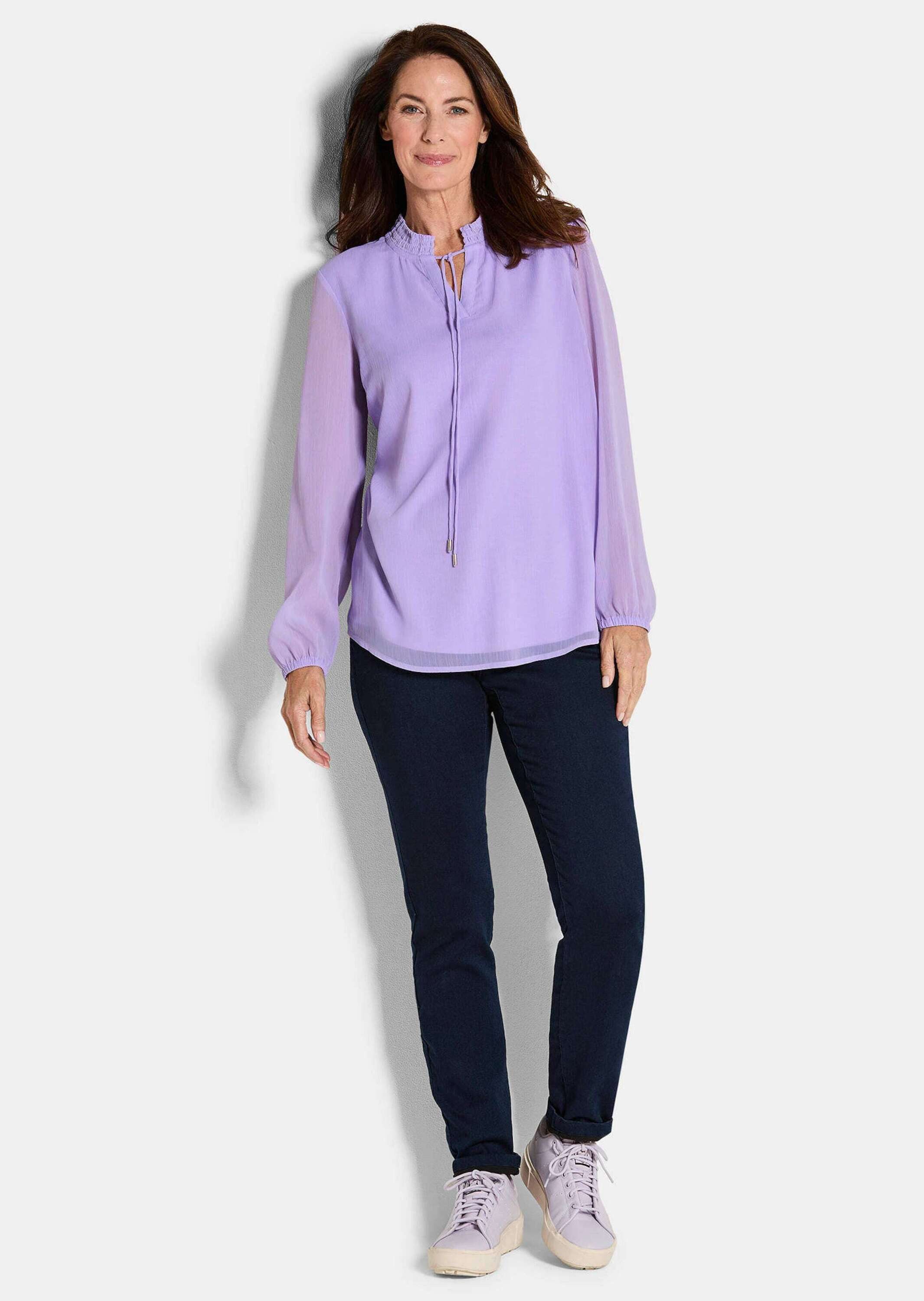 GOLDNER Chiffonbluse Kurzgröße: Elegante Jersey-Bluse mit Rundhals Viskoseb günstig online kaufen