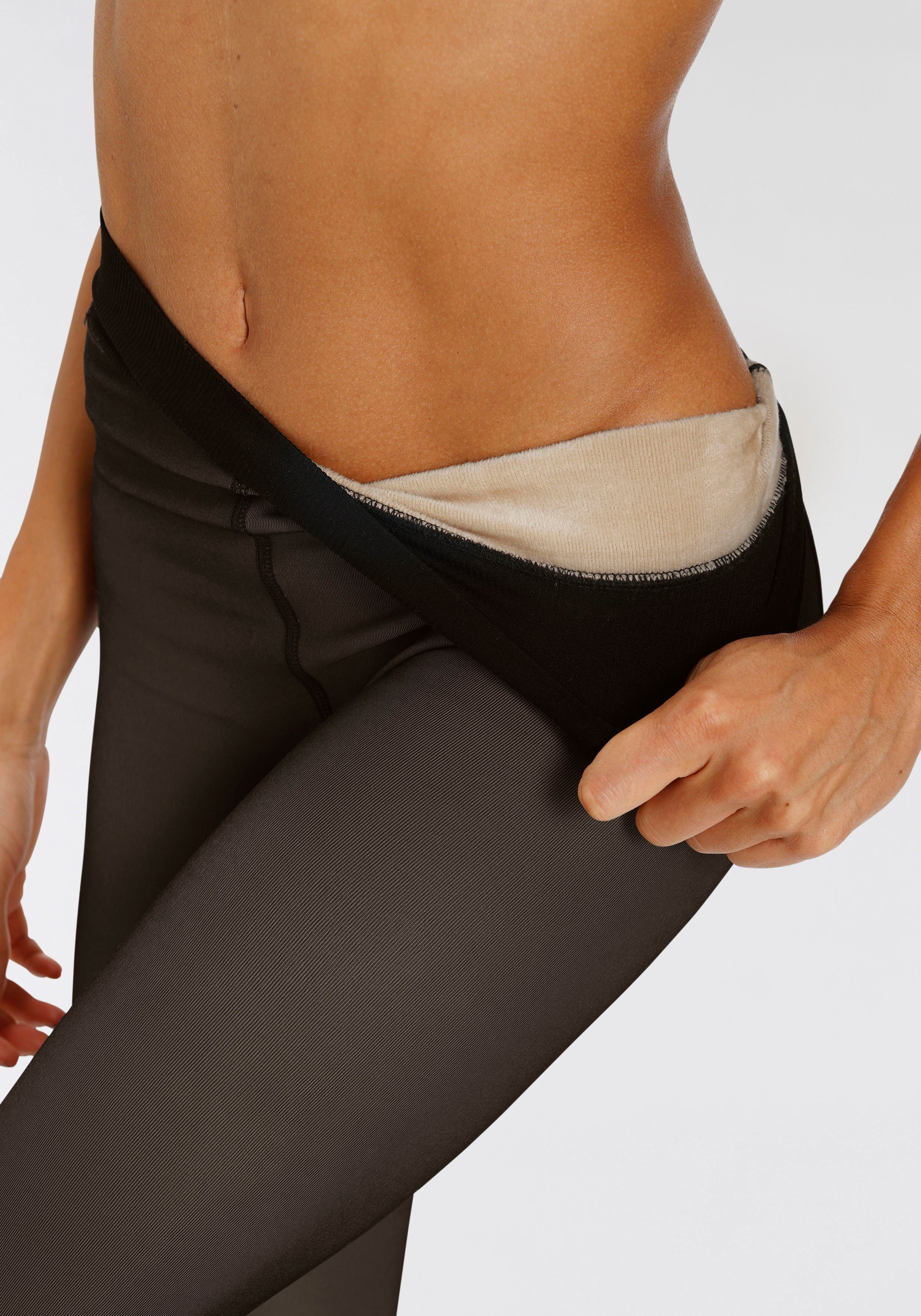 Lavana Thermostrumpfhose Warm & Transparent mit Innenfleece gefütterte Fein-Strumpfhose, (Gr. S/M (36-38) und Gr. L/XL (40/42) durchscheinend mit wärmendem Innen-Fleece und Komfortbund