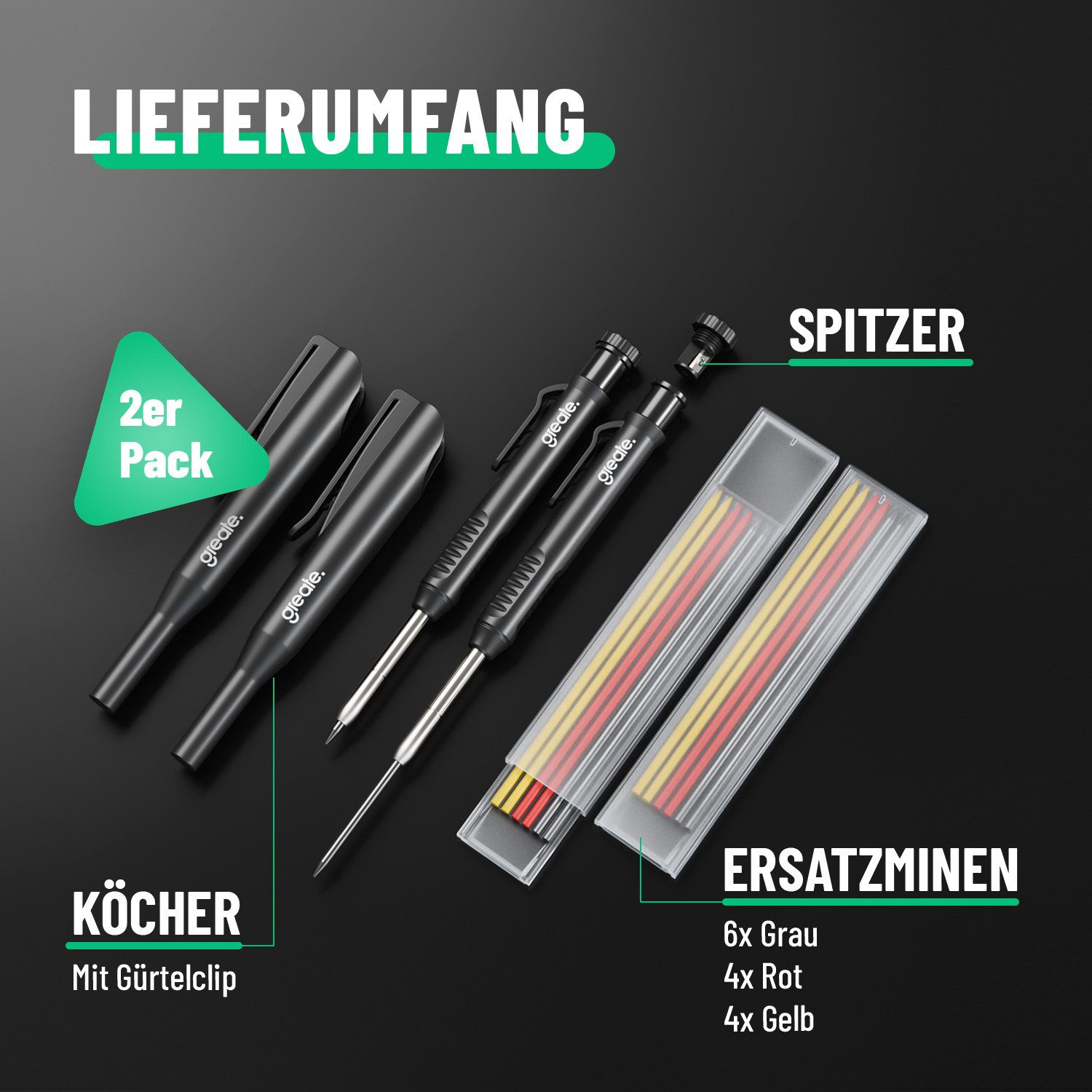 greate. Marker 2x Tieflochmarker Bleistift - Handwerker Bleistift Baustelle, (2-tlg), inklusive Spitzer