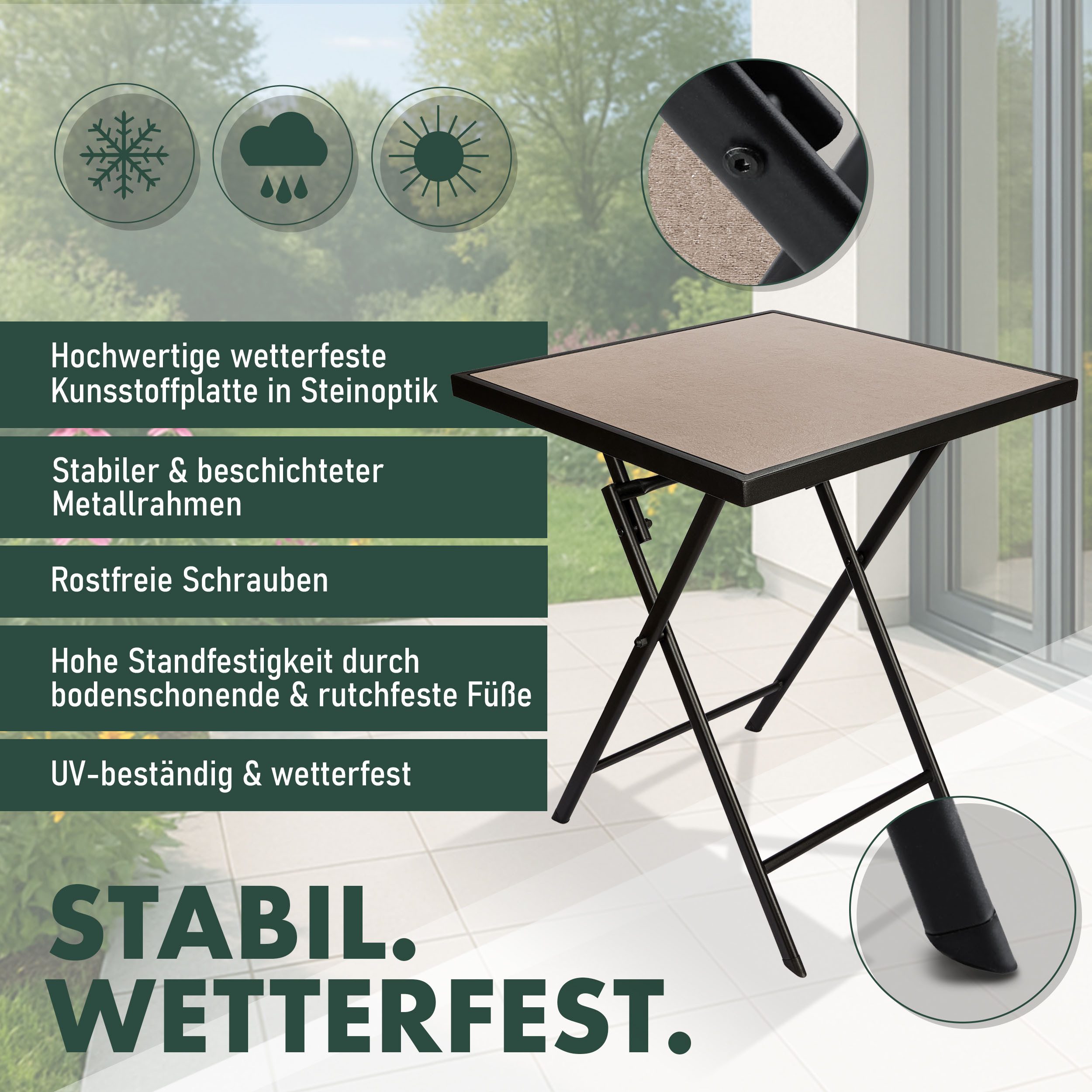 BRUBAKER Gartentisch Bergamo - 58 x 58 cm Balkontisch wetterfest (1-St., Ca günstig online kaufen