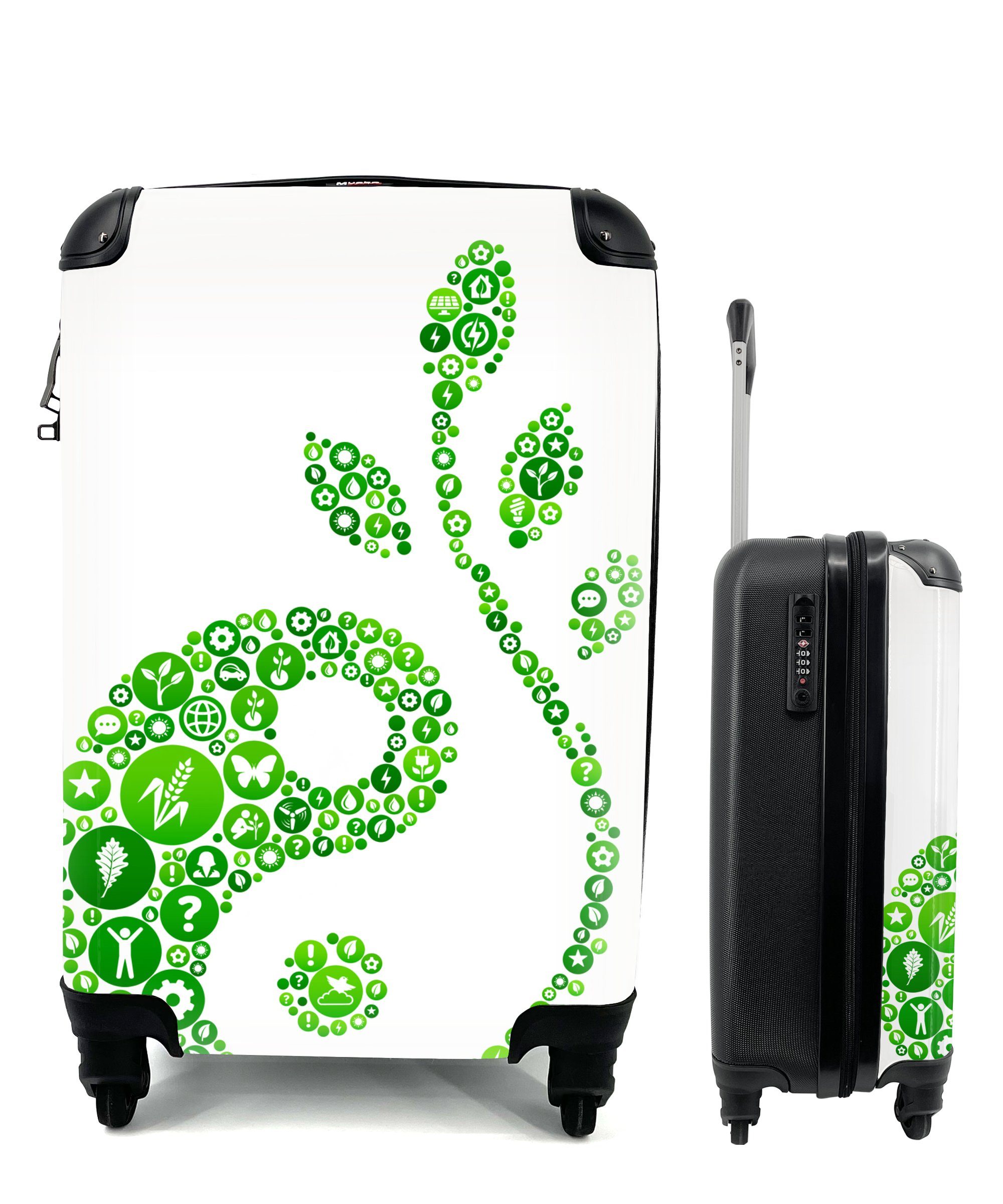 MuchoWow Handgepäckkoffer Eine Illustration des Yin und Yang Logos mit einer Pflanze, 4 Rollen, Reisetasche mit rollen, Handgepäck für Ferien, Trolley, Reisekoffer