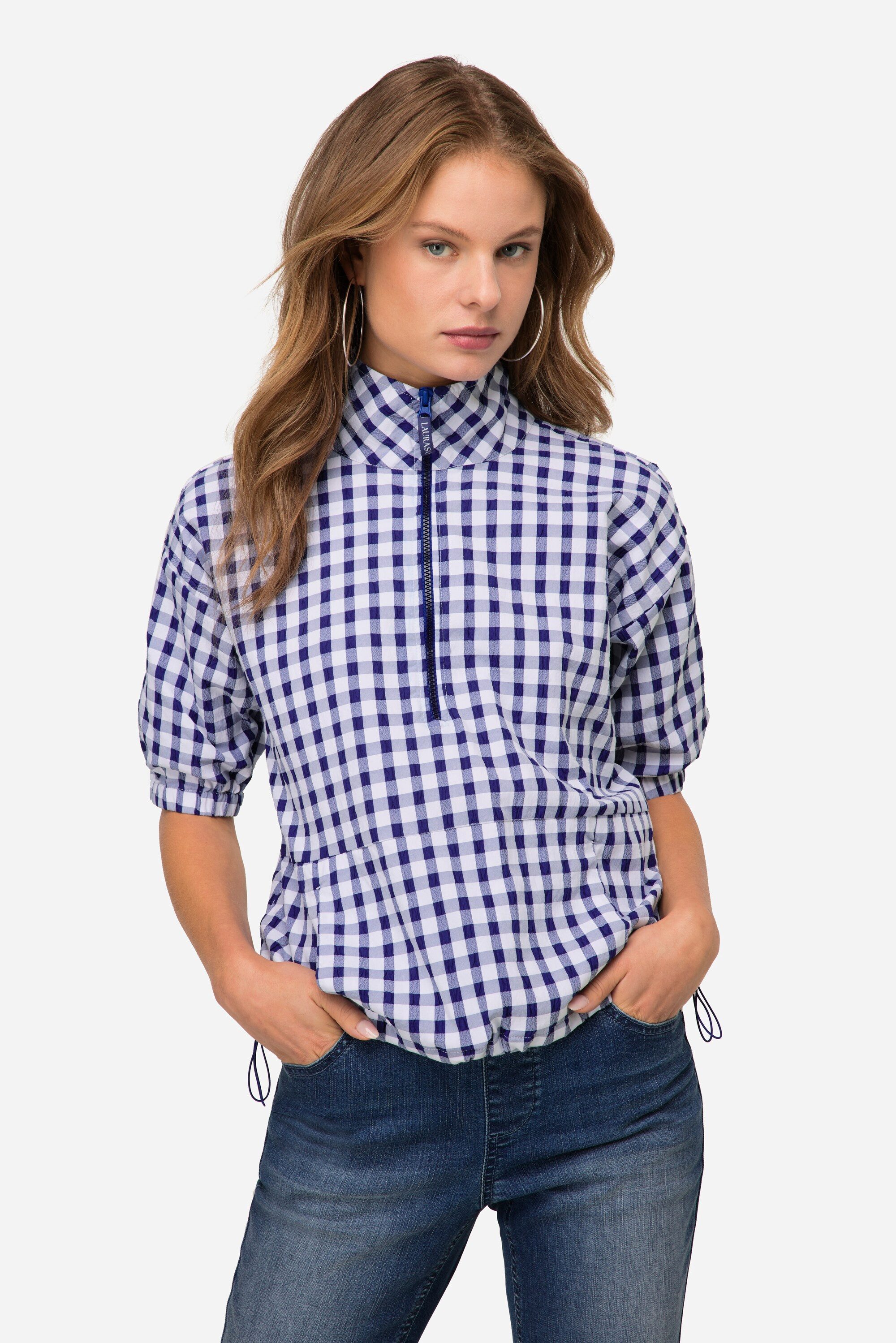Spitzenbluse Karobluse oversized Seersucker Troyerkragen