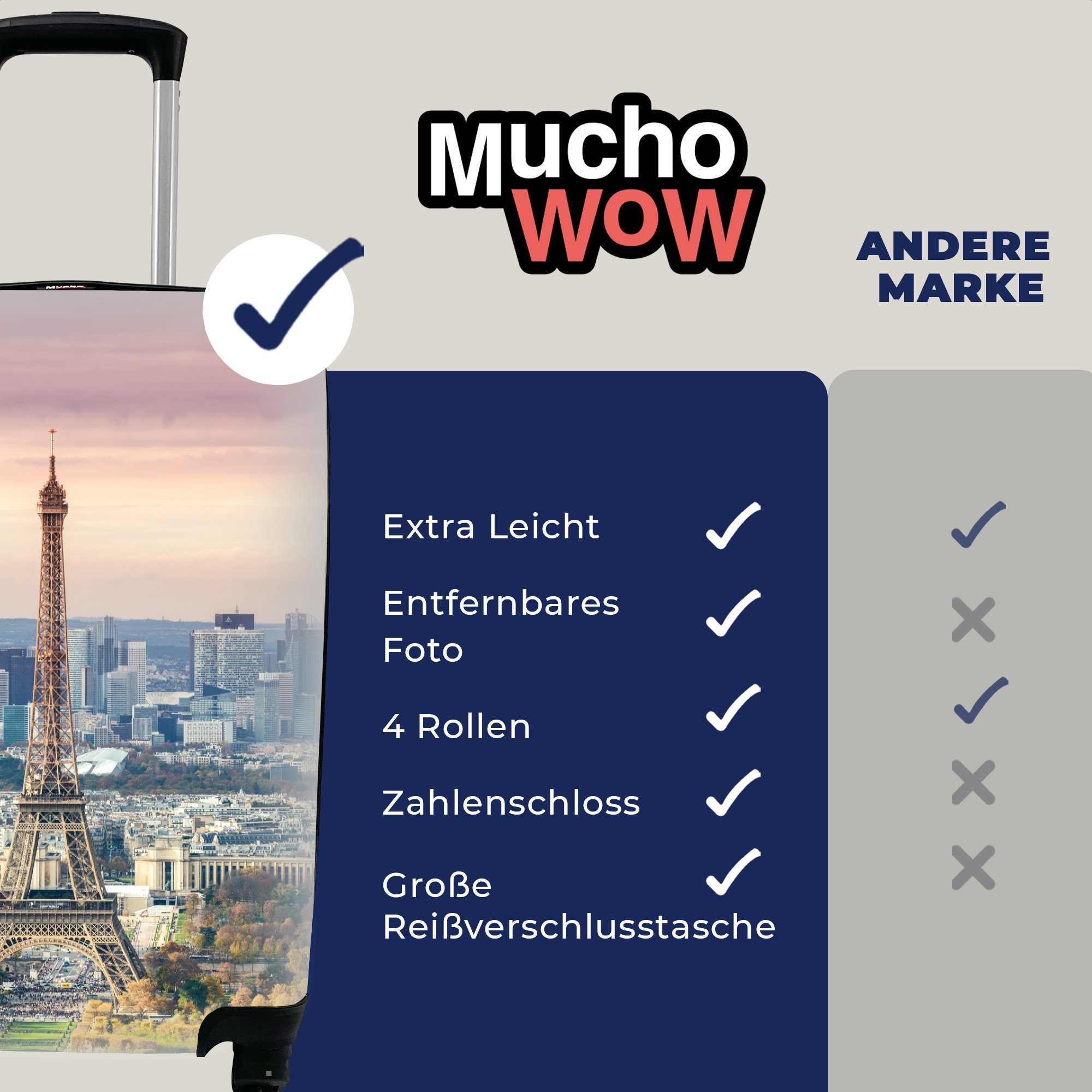 MuchoWow Handgepäckkoffer Eiffelturm - Paris für Trolley, Ferien, Himmel, Handgepäck Reisekoffer rollen, mit Rollen, Reisetasche - 4