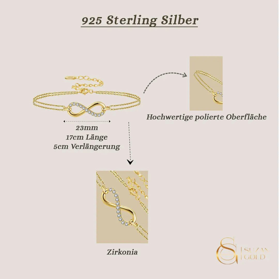 Suzan Gold Silberarmband 925 Silber vergoldet Unendlichkeitszeichen, Zeitloses Design, vielseitig kombinierbar, ideal als Geschenk – Bild 3 von 5