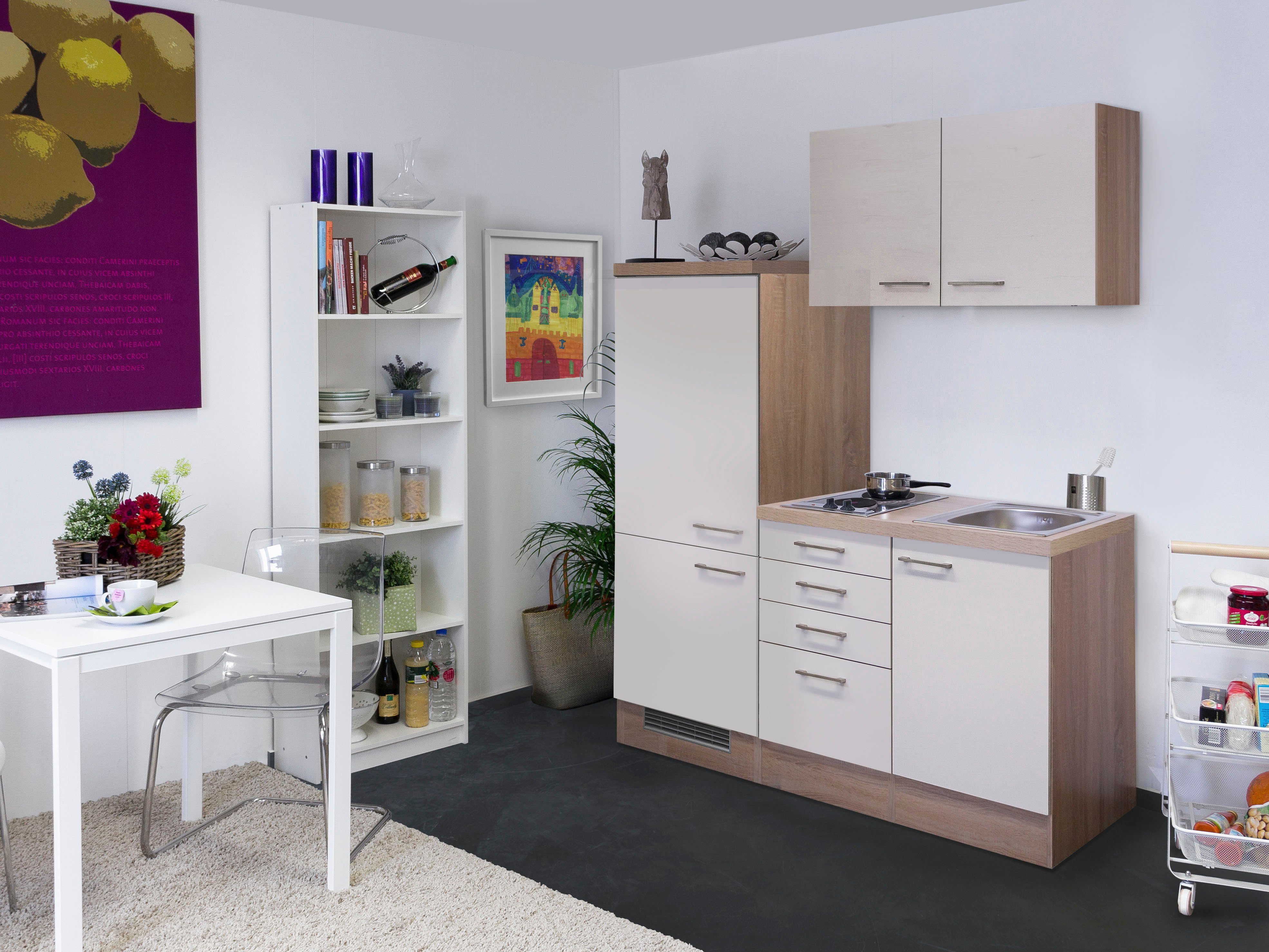 Flex-Well Küchenzeile Nepal, Gesamtbreite 160 cm, mit Einbau-Kühlschrank, Kochfeld und Spüle etc.