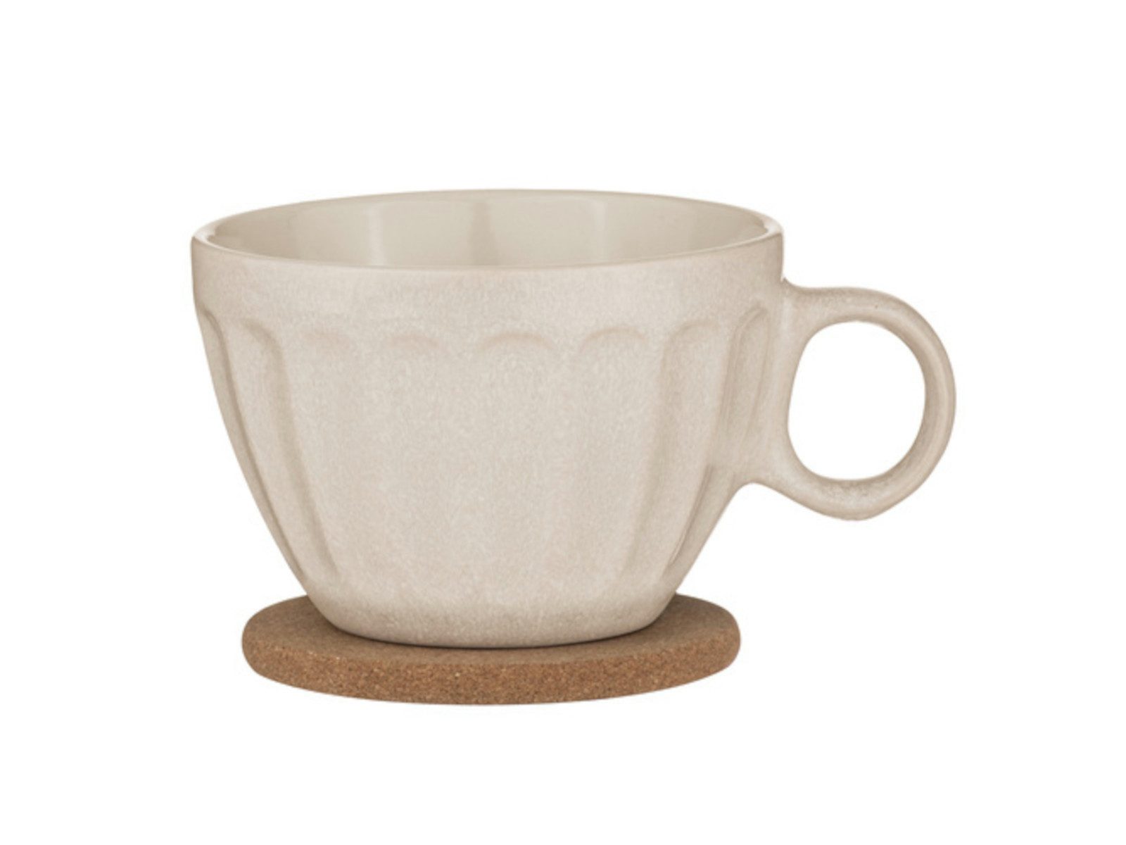 Ladelle Becher ELAN Becher- und Untersetzerset hafer, Steinzeug / Kork, Elan Oatmeal Duo Mug & Coaster Set Assorted