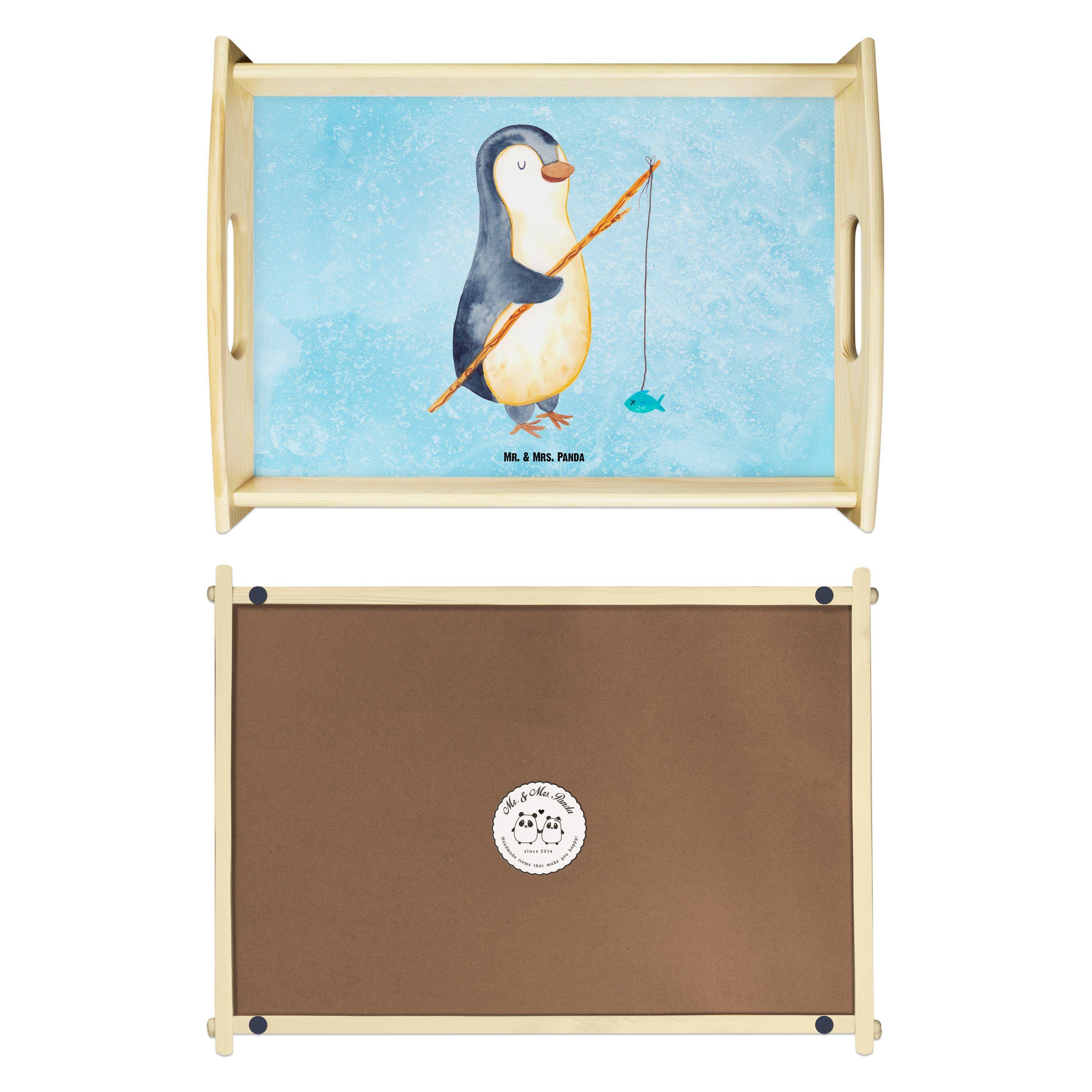 Mr. & Mrs. Panda Angler Tablett (1-tlg) Echtholz Pinguin Tablett, - - Eisblau lasiert, Dekotablett, Tagträume, Geschenk