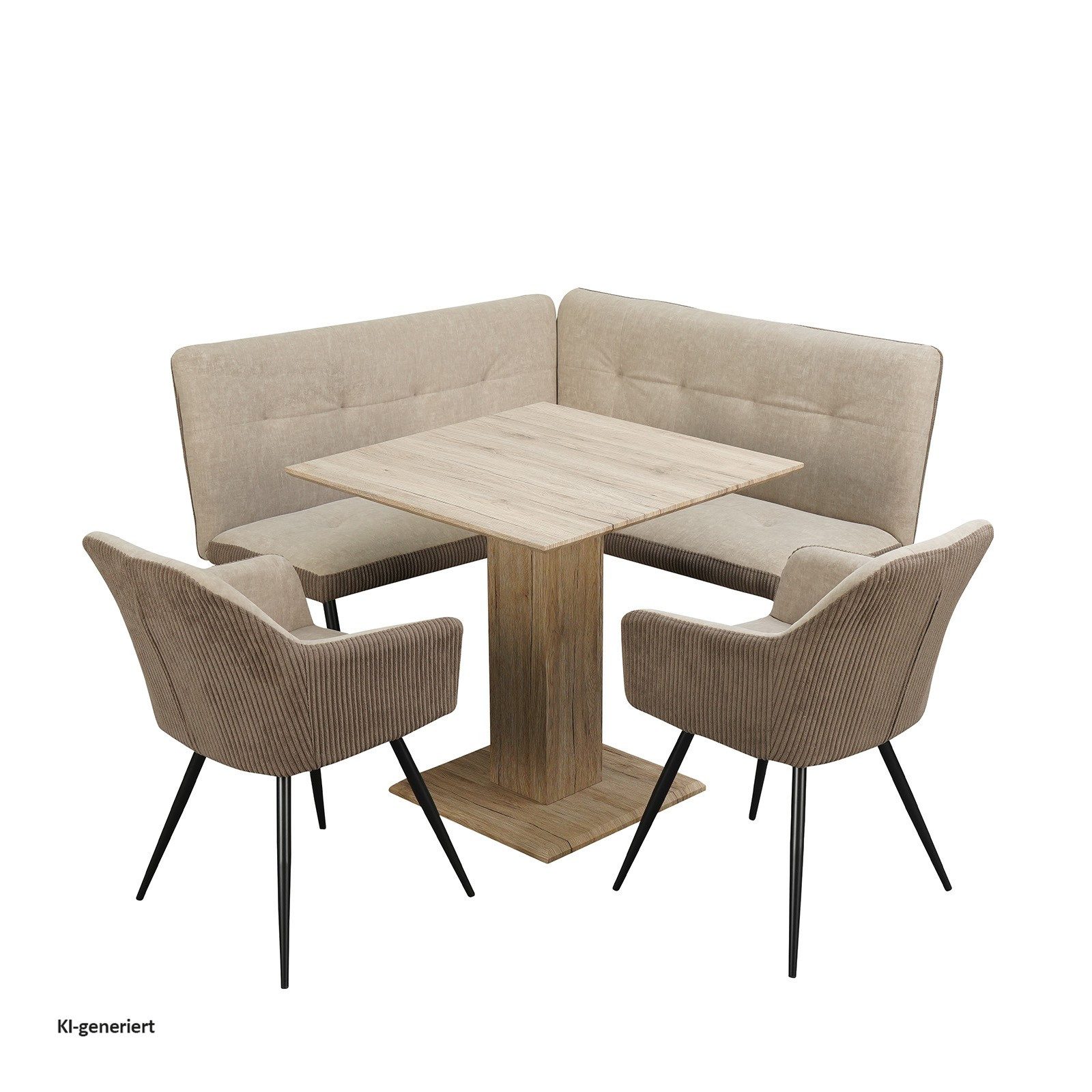 HTI-Living Eckbankgruppe Sitzgruppe Taupe/Cord Joschka, (Set, 4-tlg., 1 Esstisch, 1 Eckbank, 2 Stühle), Esstisch Eckbank und Esszimmerstühle in Cord