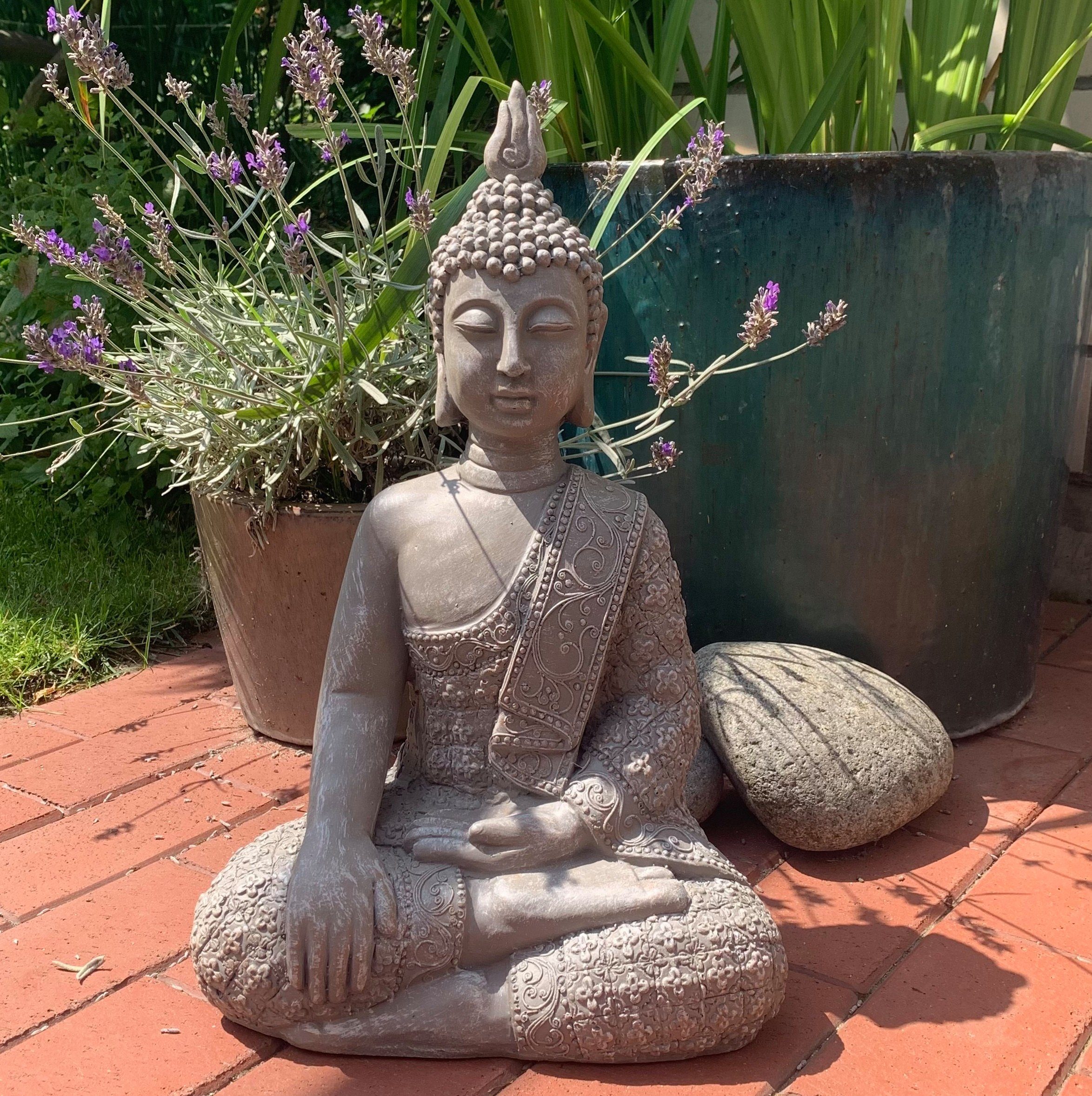 große Beton Feng Thai (1, Steinfigur 45cm Wellness Kunststein Shui Art Gartendeko Buddha Gartenfigur), Statue Deko Buddhafigur K&L Wall