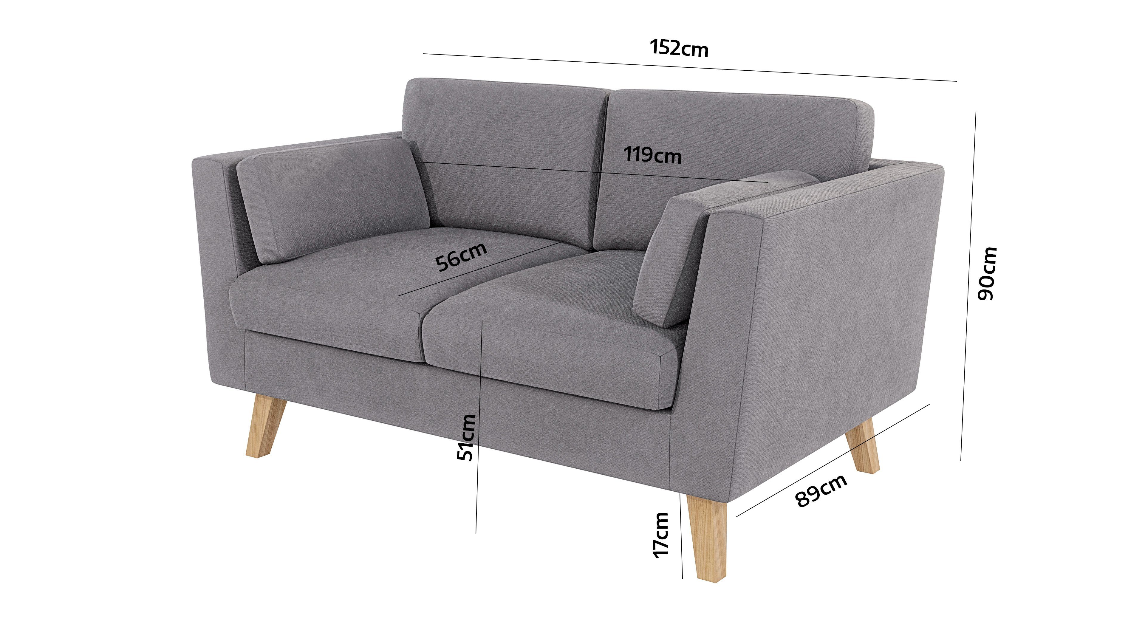 S-Style Möbel - Sofa 2-Sitzer im Braun skandinavischen Wellenfederung Khaki Angeles mit Design