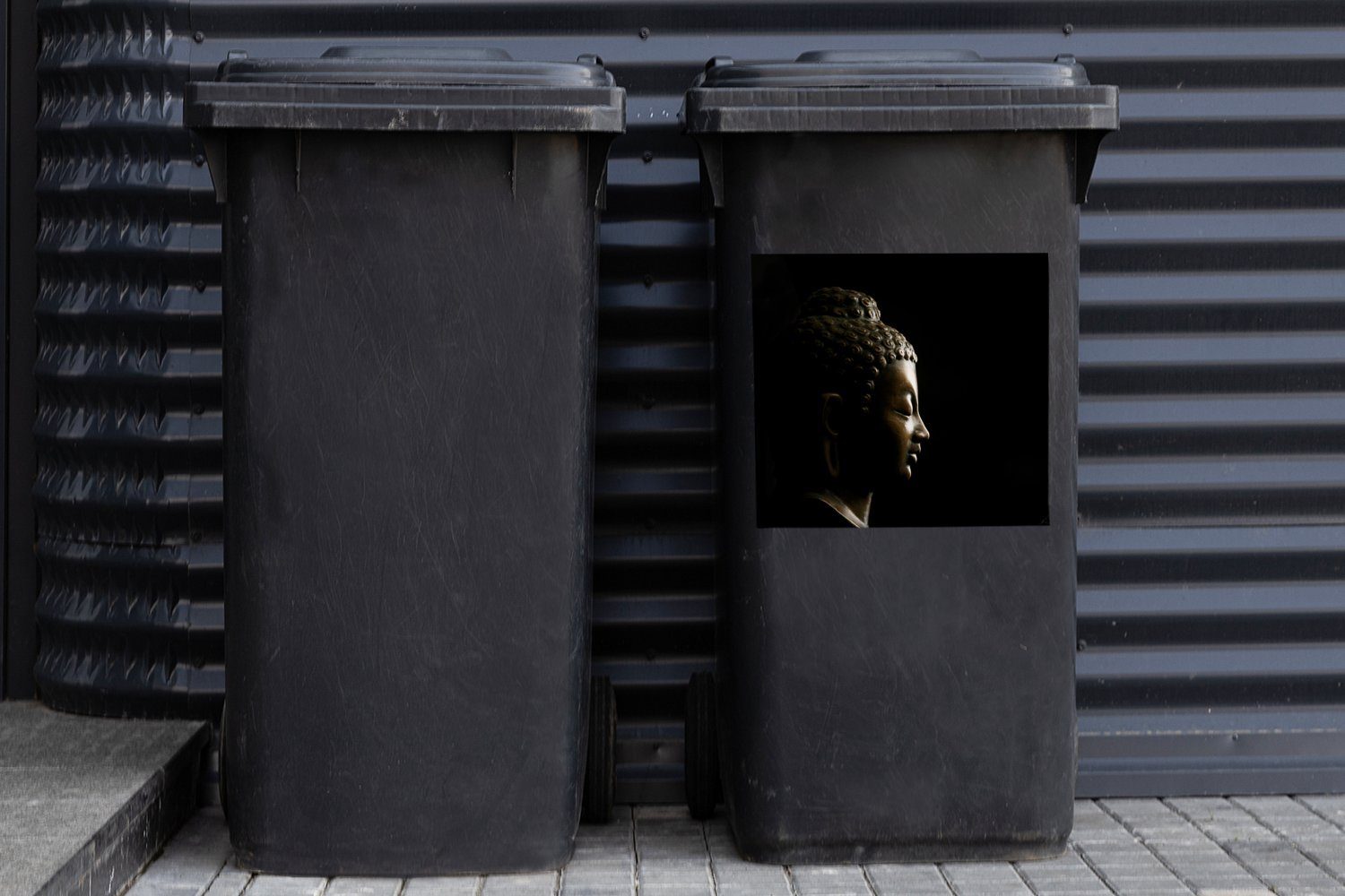 Gesicht Mülleimer-aufkleber, Sticker, Mülltonne, - Container, Wandsticker Schwarz (1 St), MuchoWow Buddha - Abfalbehälter