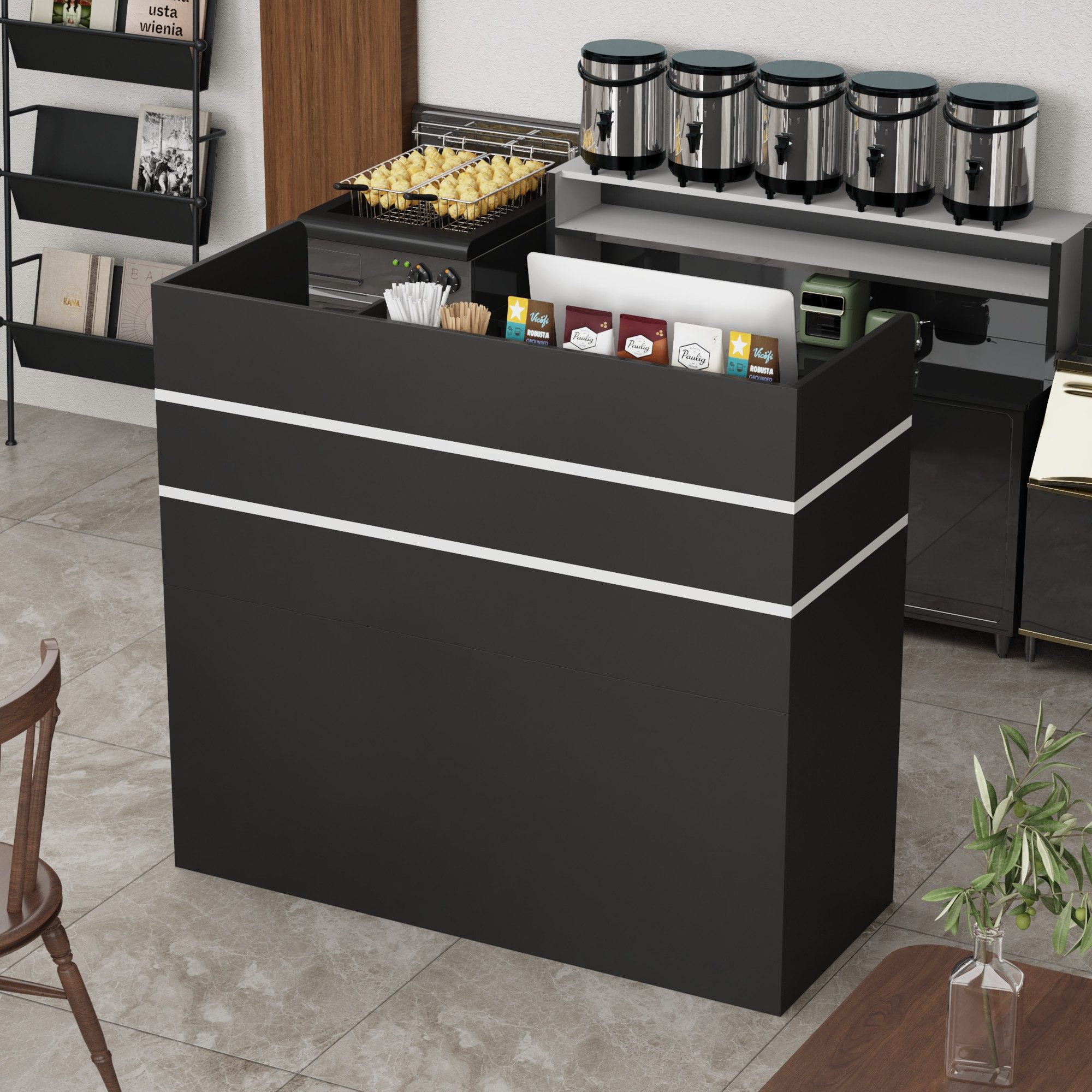 HOMSEE Empfangstheke mit 3 Schubladen & Schrank, MDF 120x110x48 cm, Schwarz (1-St)