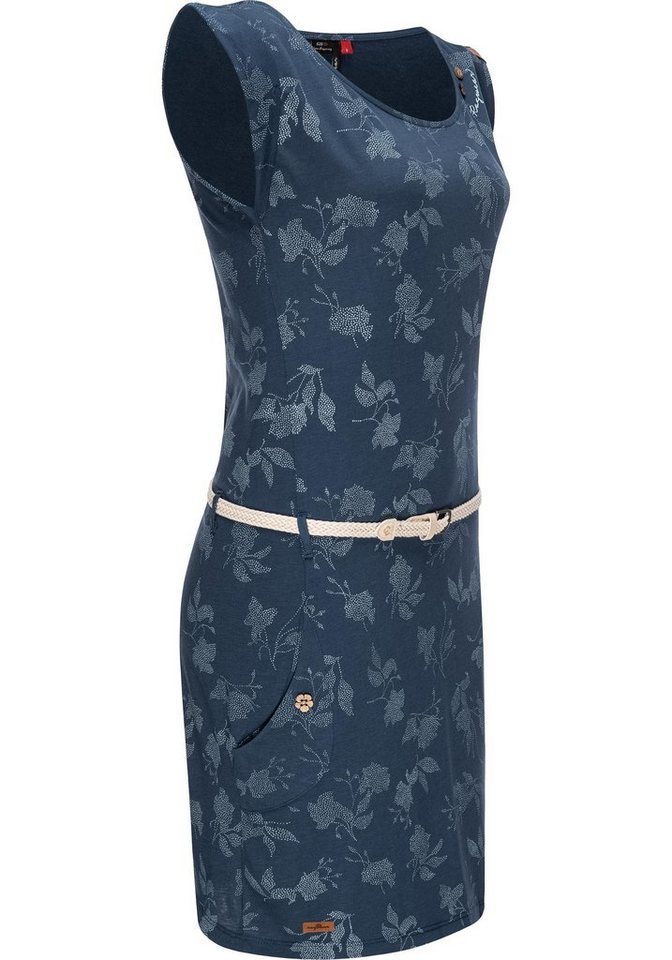Ragwear Shirtkleid Tag Rose Intl. stylisches Sommerkleid mit Print und  hochwertigem Gürtel, Shirtkleid m. rundem Ausschnitt und seitlichen Taschen