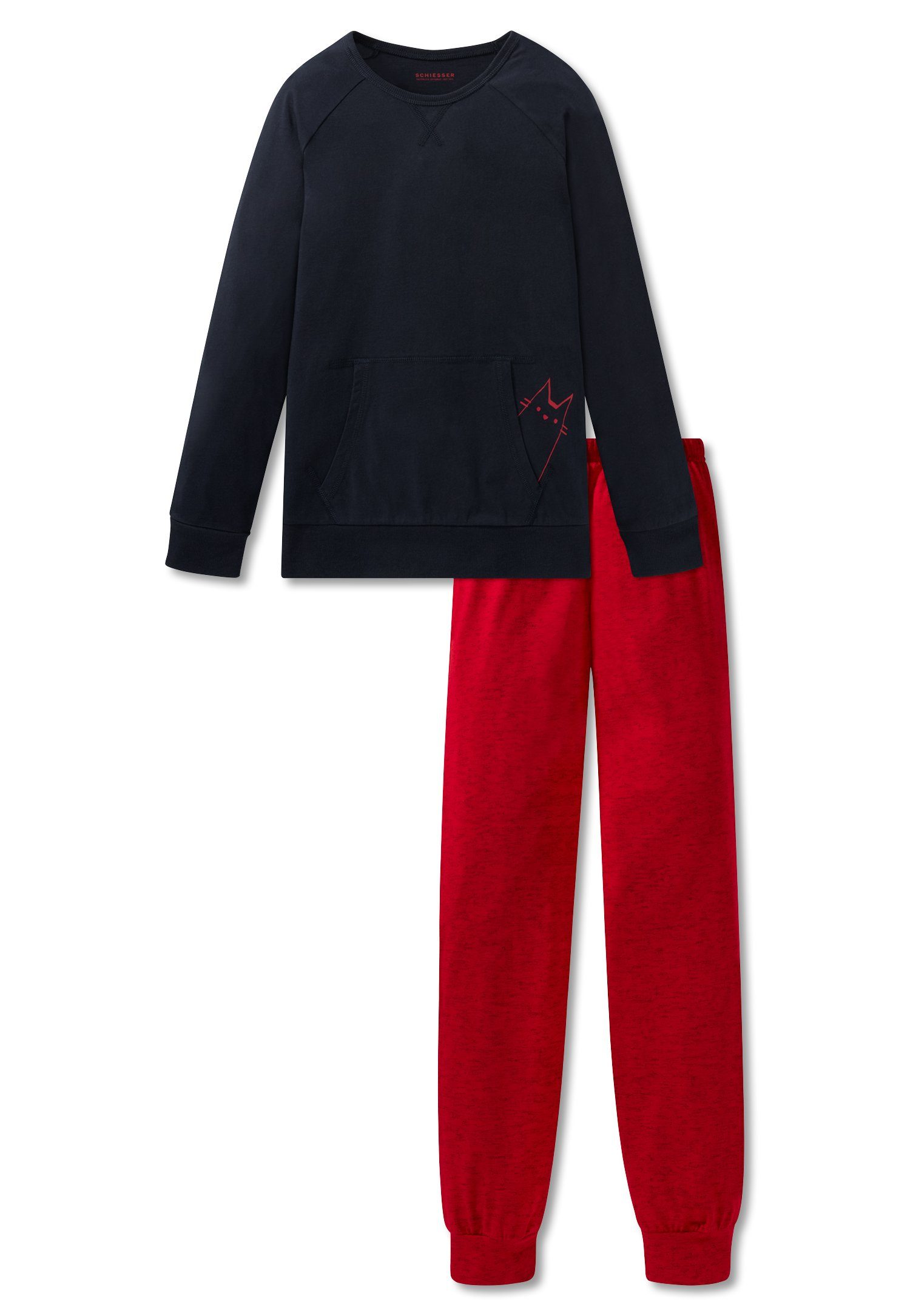 Red Baumwolle Schlafanzug 100% (Set, Set) Mädchen Schlafanzug Delight lang, Schiesser Jersey,