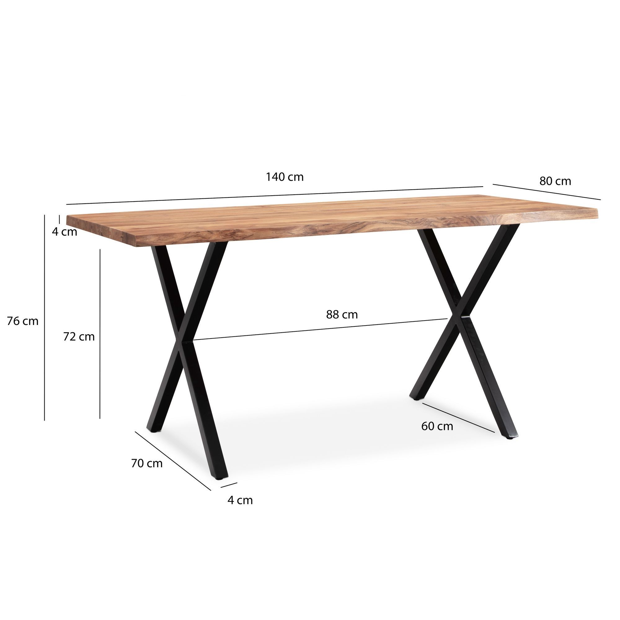 FINEBUY Schreibtisch FB68350 Akazie Massivholz Metall Bürotisch Computertisch (140x80x76 cm Akazie Massivholz, Baumkante Modern), Computertisch Home Office, Bürotisch X-Beine