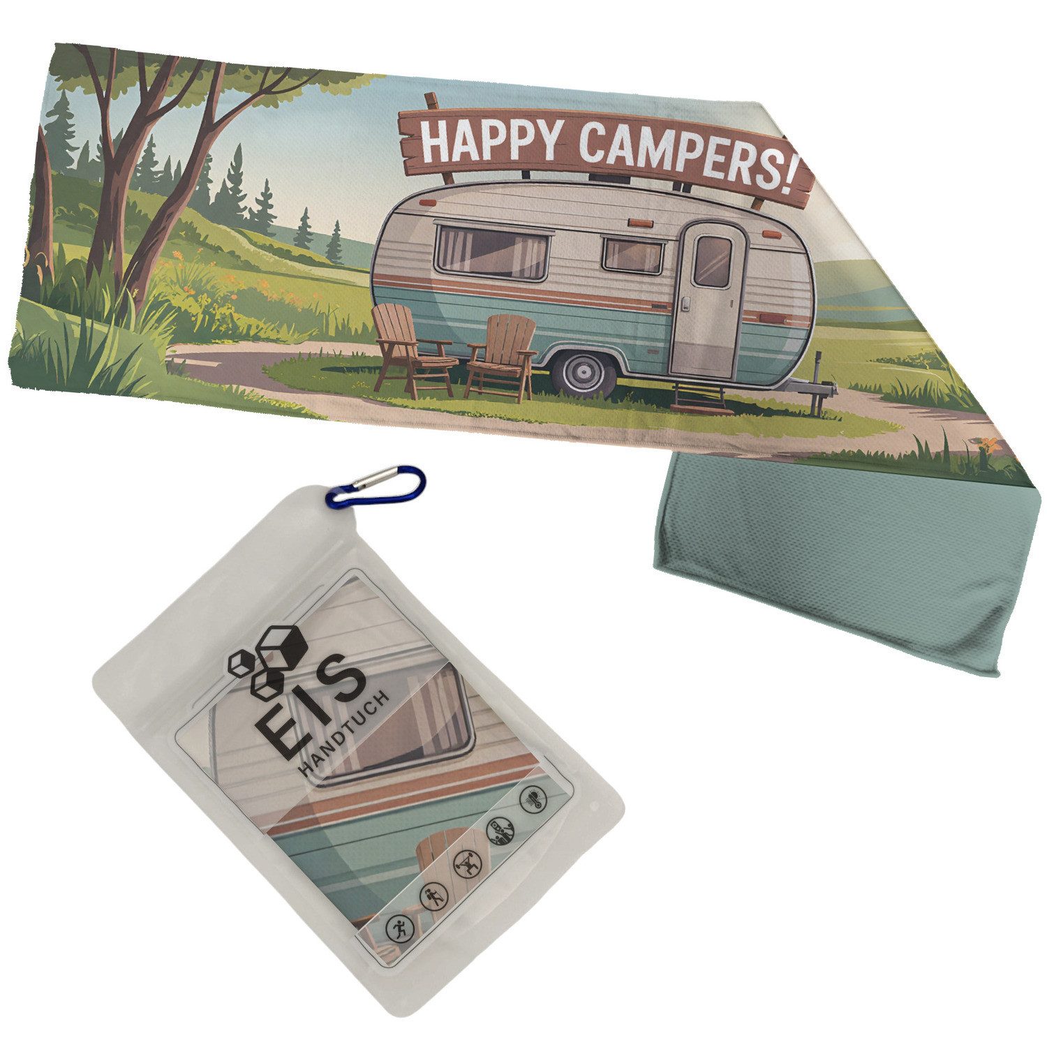 Sporthandtuch Happy Campers Eishandtuch für Campingfans