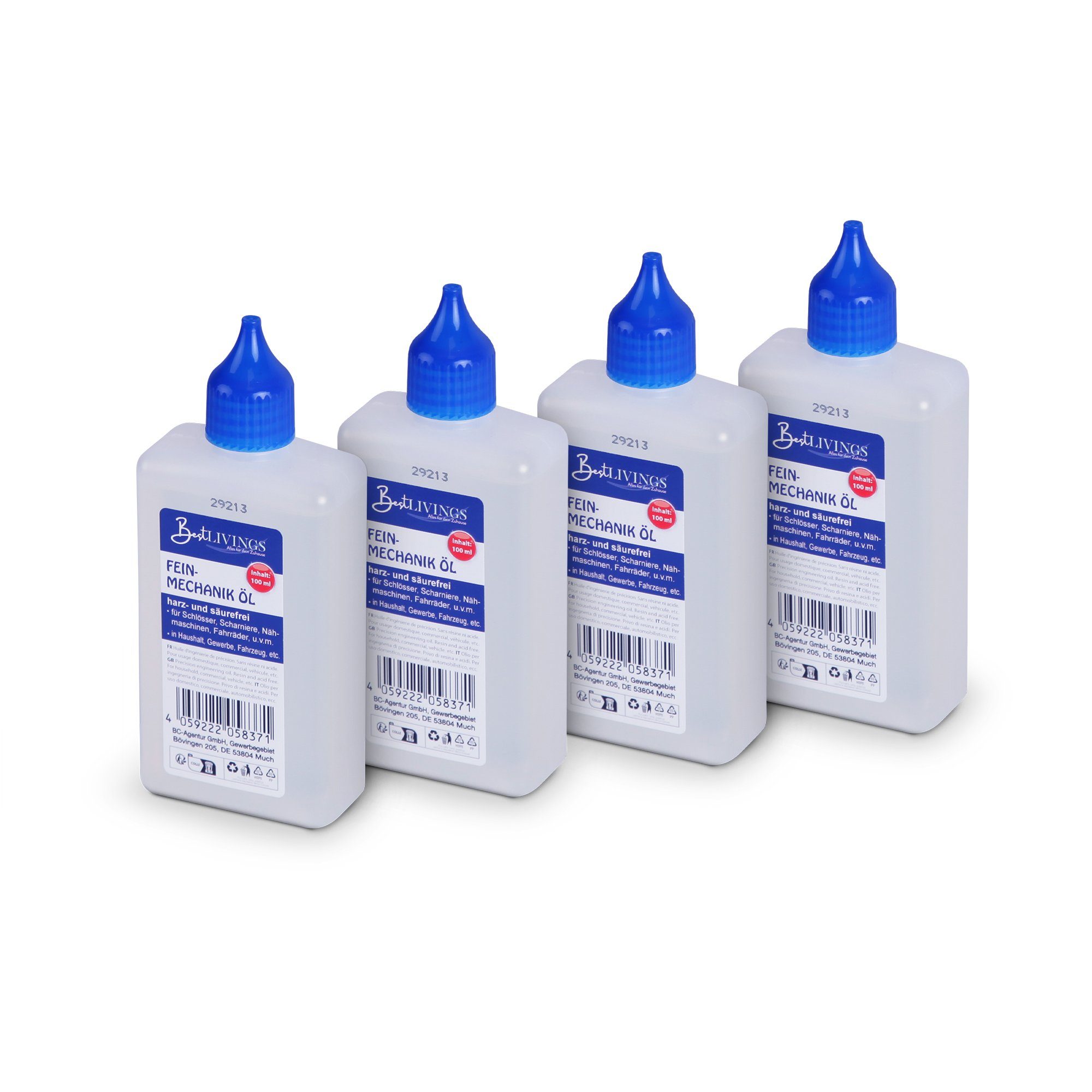 Bestlivings Universalöl Flasche, 400 ml, (4 x 100ml), für Haushalt, Gewerbe, Fahrzeug & Garten, Harzt nicht, geruchsneutral