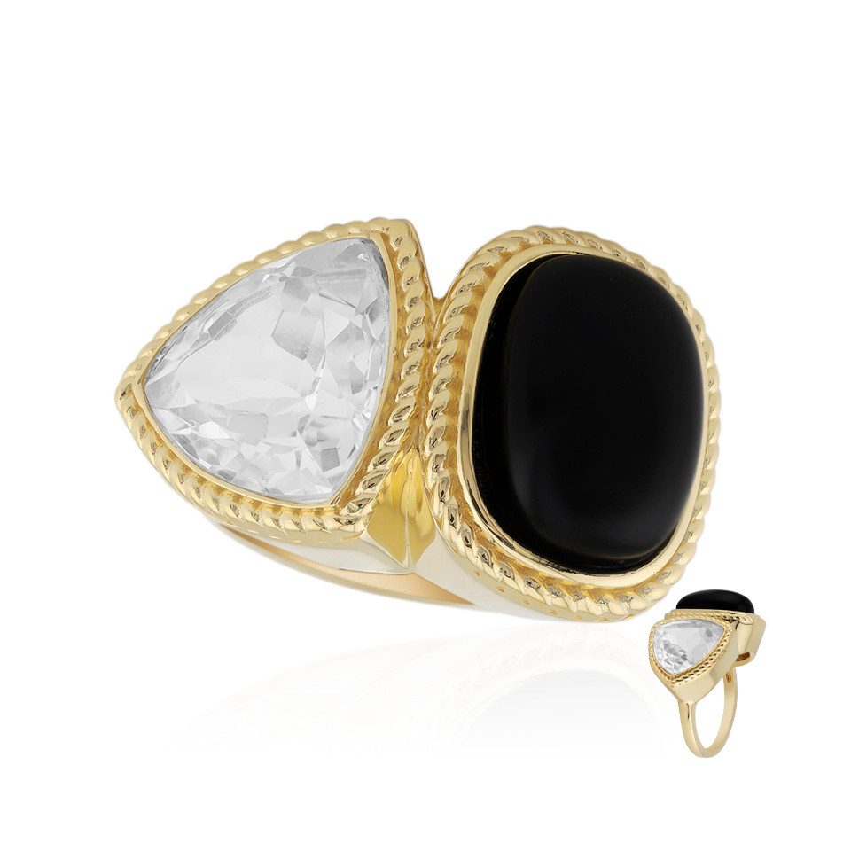 Silberring Onyx & Topas Vergoldeter Sterling Ring