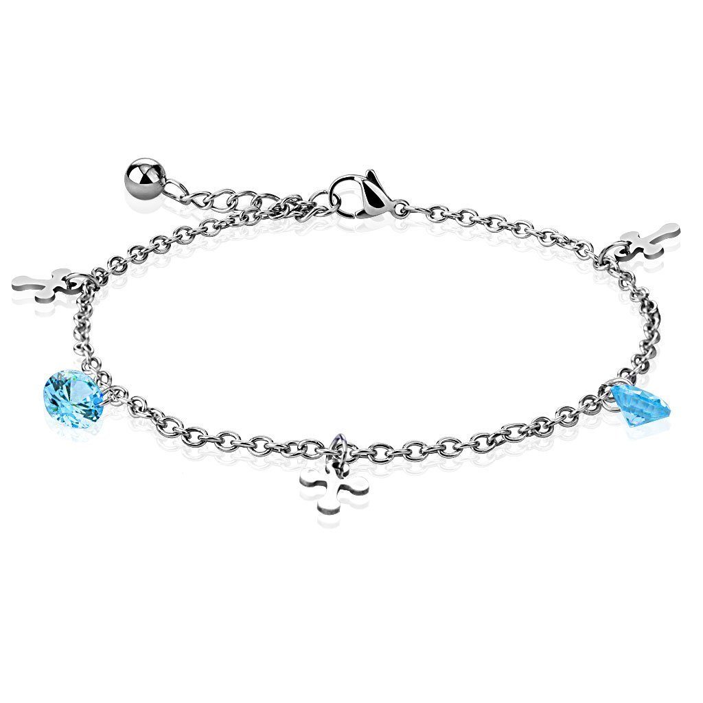 Armband aus blauem (1 mit Bettelarmband Armschmuck BUNGSA Armband, Kristall Edelstahl Bracelet Silber für Kreuz 1-tlg), Damen