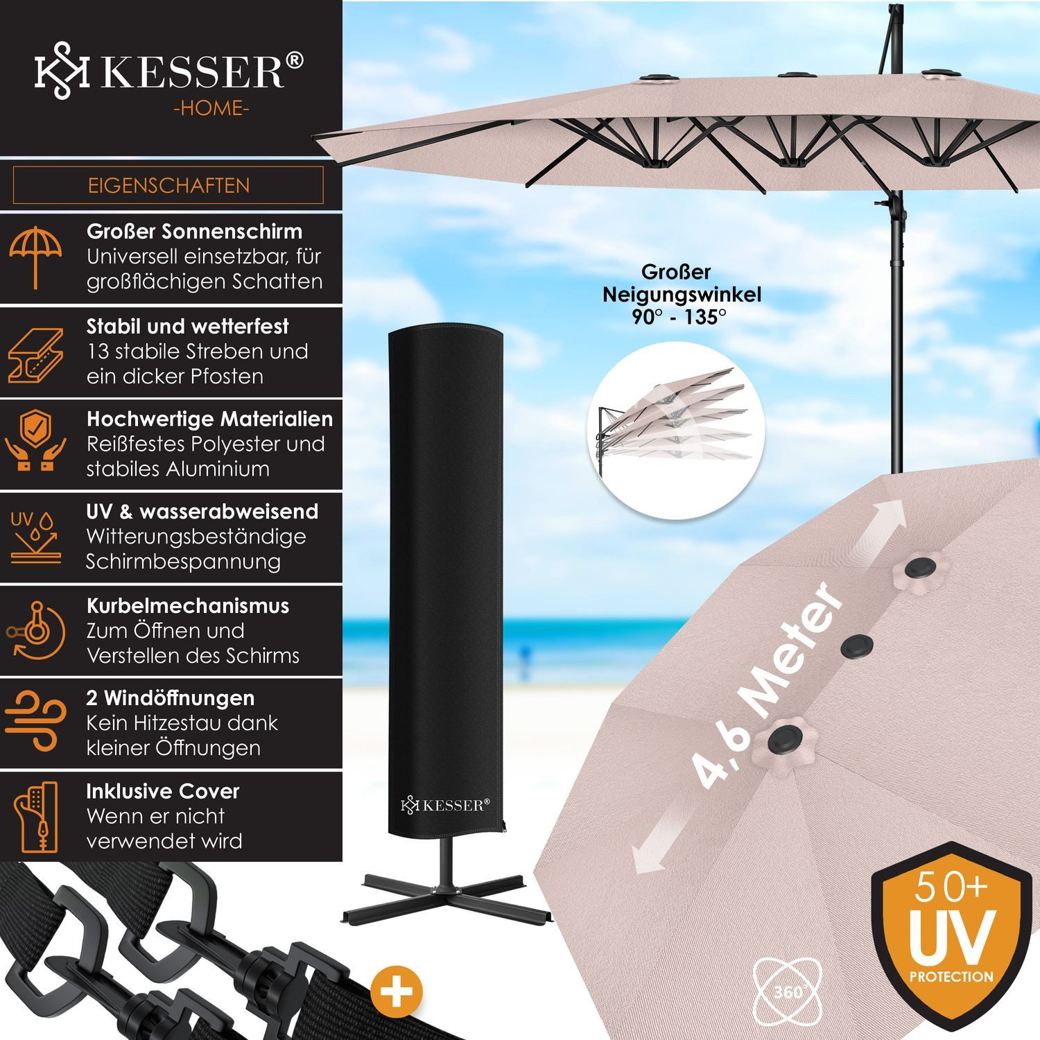 KESSER Sonnenschirm, Sonnenschirm Doppelsonnenschirm 4,6m x günstig online kaufen