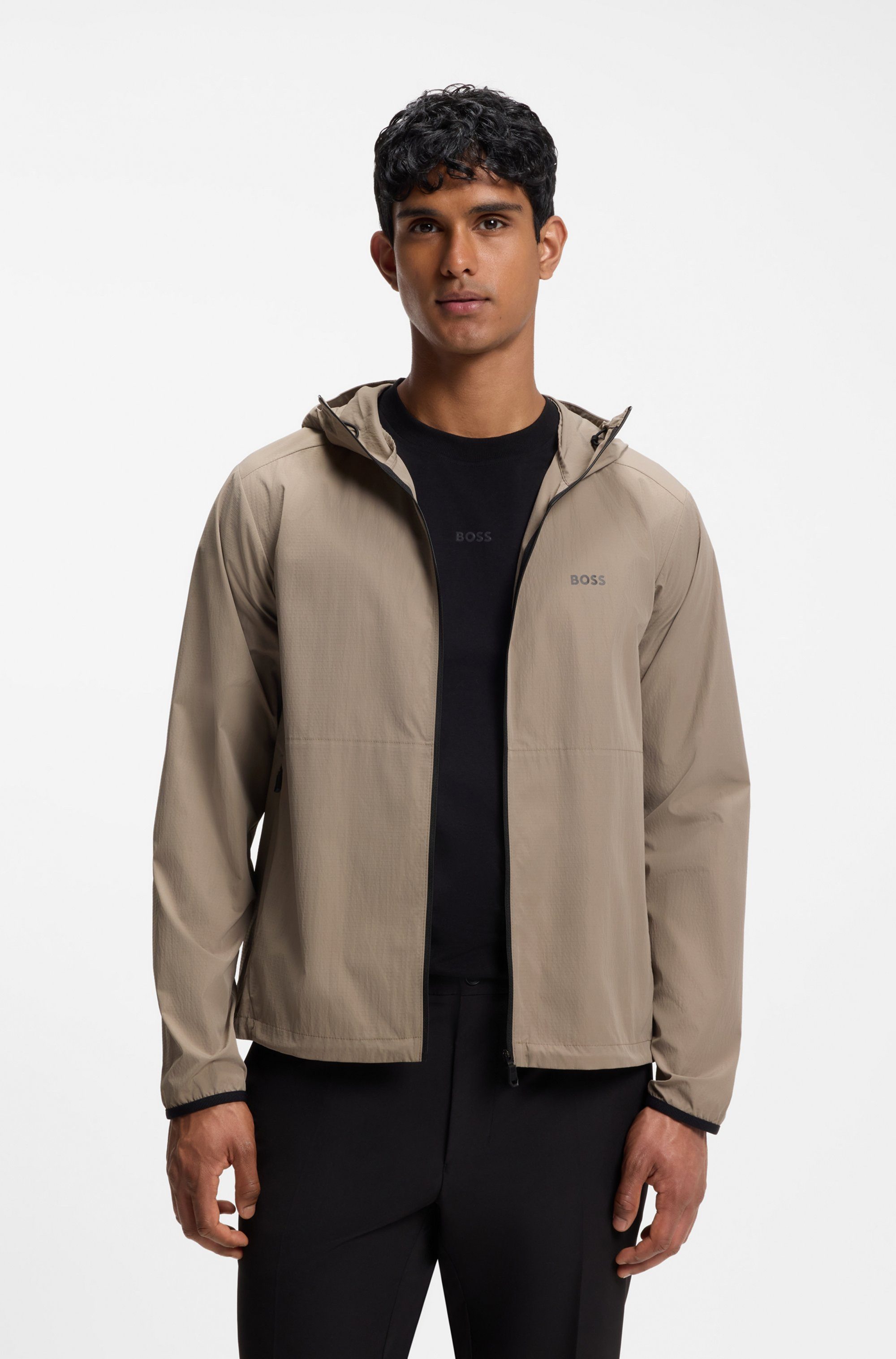 BOSS GREEN Windbreaker Regular Fit, Superleichte Qualität, Packfunktion innen in der Kapuze