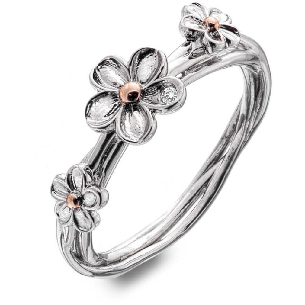 Diamond Fingerring Silver flower ring Forget me not DR214 - Circuit: 54 mm
