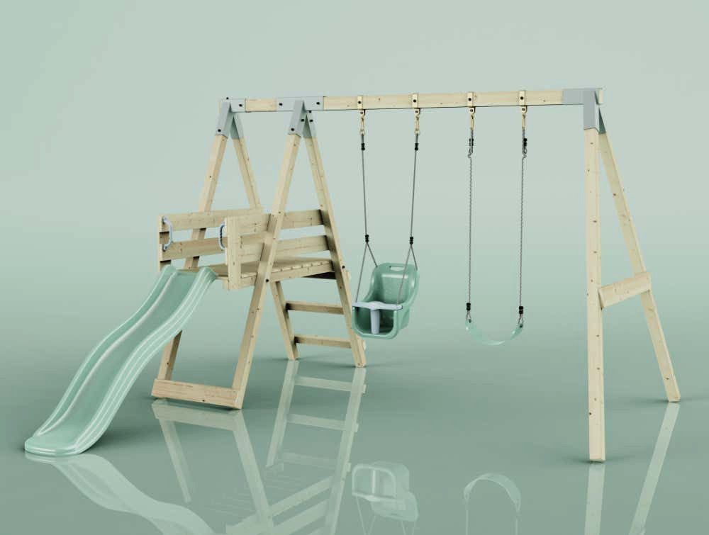 OutdoorToys Schaukelkombination Schaukel Pfau, aus Holz mit Rutsche, in Mintgrün