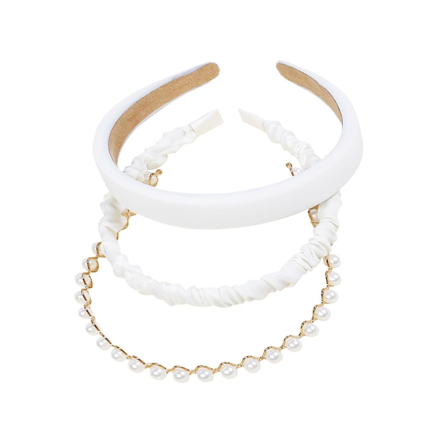 LuxusKollektion Haarreif 3er Set Weißer Haarreif Damen Haarband Mädchen Vintage Stoff Schmuck