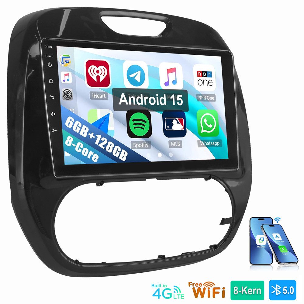ESSGOO 8-Kern CarPlay Für Renault Captur 2013-2019 6+128GB Carplay Autoradio (Digitalradio (DAB), RDS, FM, AM, Carplay Android Auto GPS Navi WIFI BT 4G LTE)
