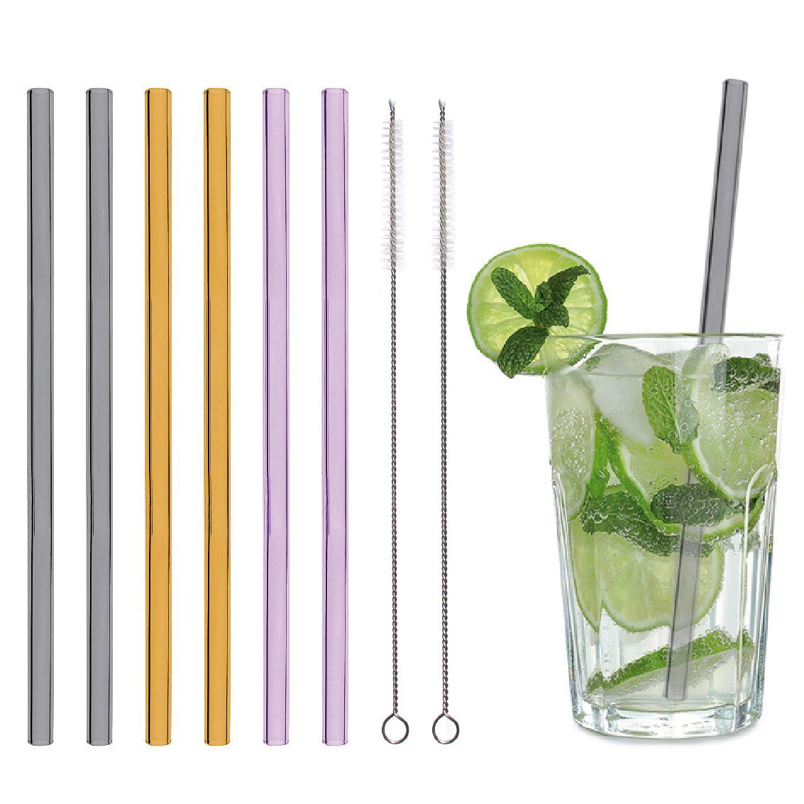 Trinkhalme Strohhalme aus Glas, bunt & gerade I Glasstrohhalm