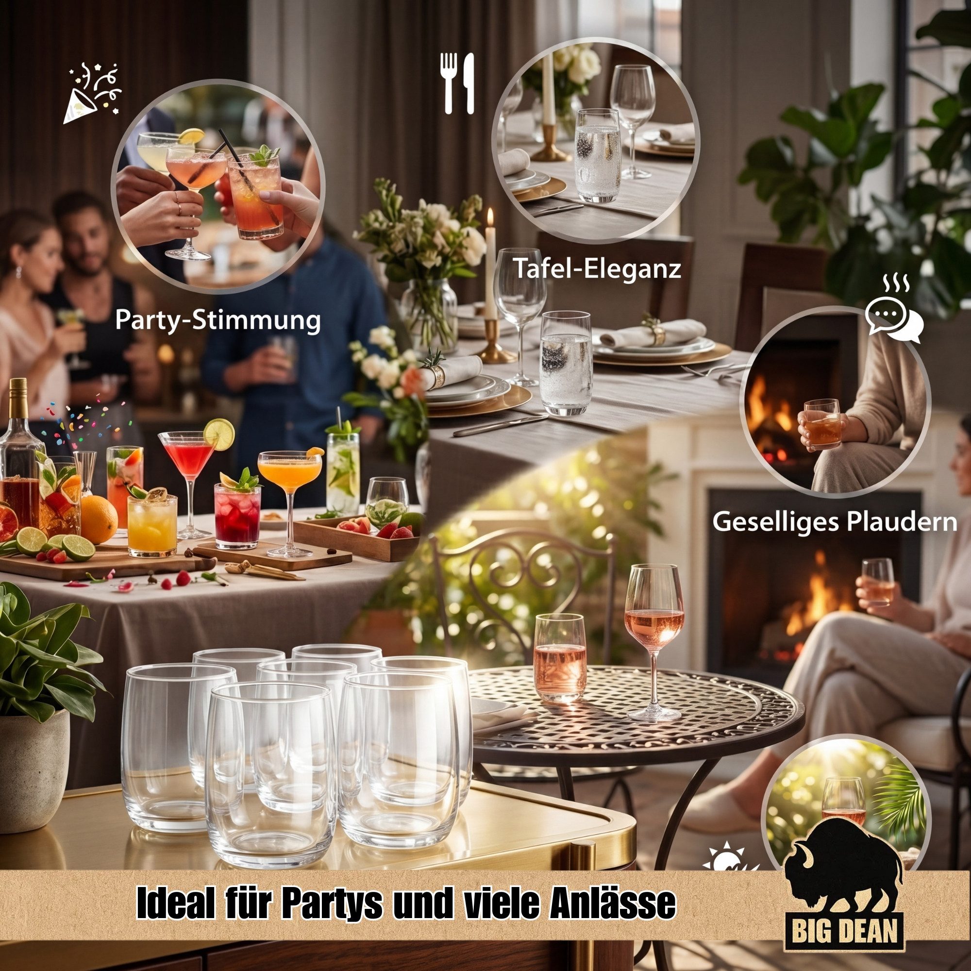 BigDean Glas Gläser Set 6 Stück 320 ml Trinkgläser Wassergläser Saftgläser, 6-tlg., Glas, Elegant, Schlicht, Spülmaschinenfest, Pflegeleicht