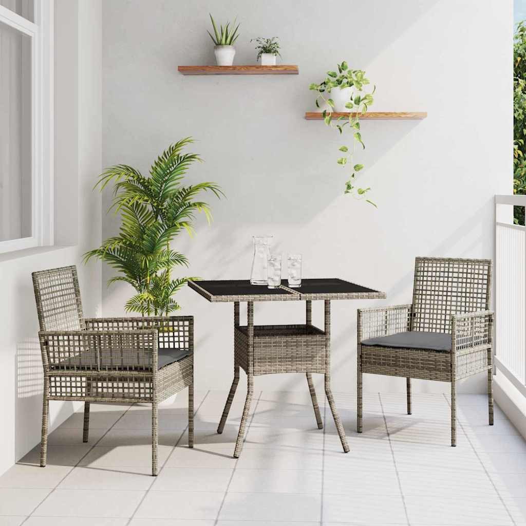 vidaXL Gartenlounge-Set Garten Essgruppe 3 stk. Grau Poly-Rattan, (3-tlg)