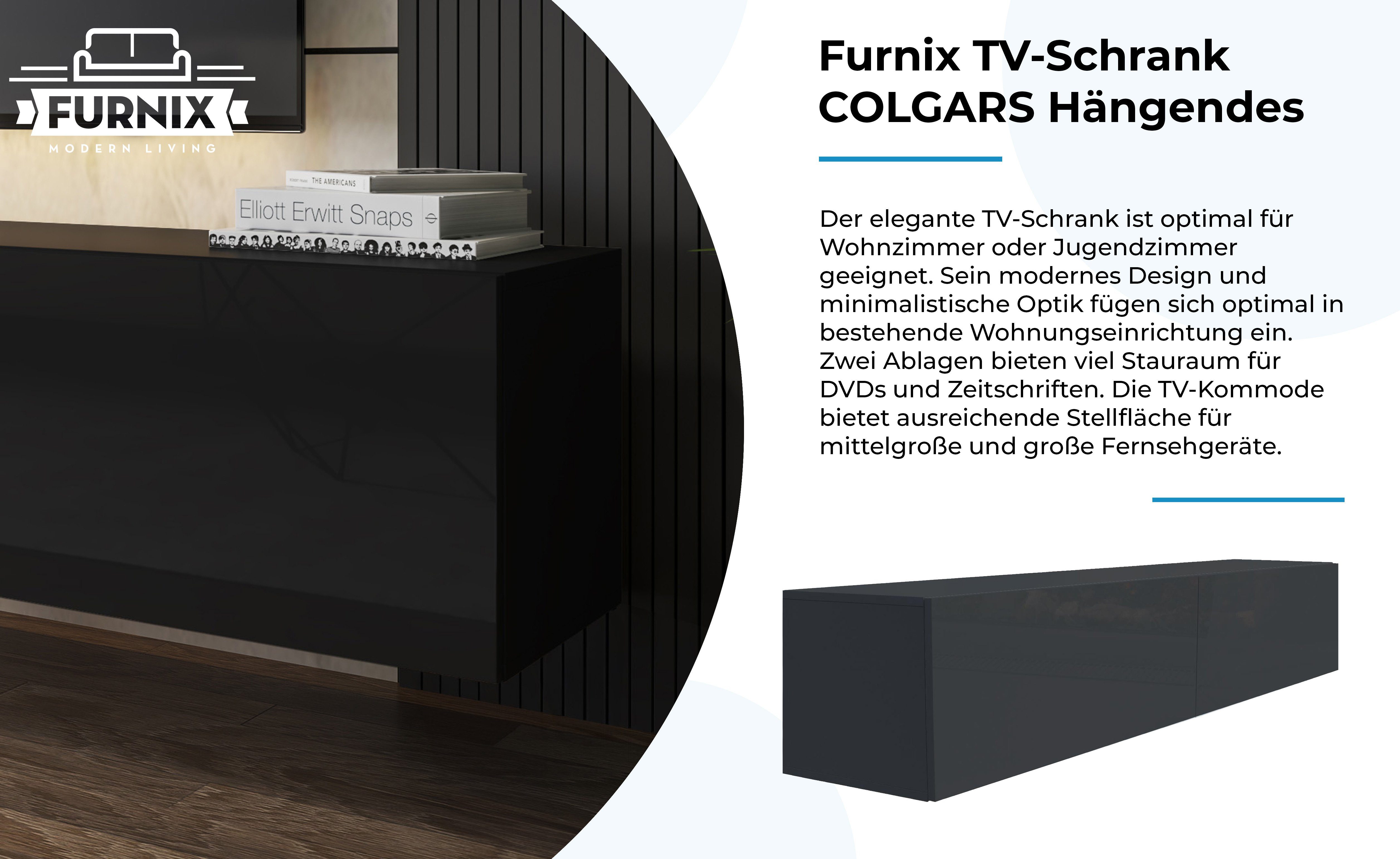cm, Lowboard H36 RTV-Schrank TV-Schrank x B200 Furnix Schwarz/Schwarz Hängendes x Glanz T37 M9 COLGARS Wandmontage