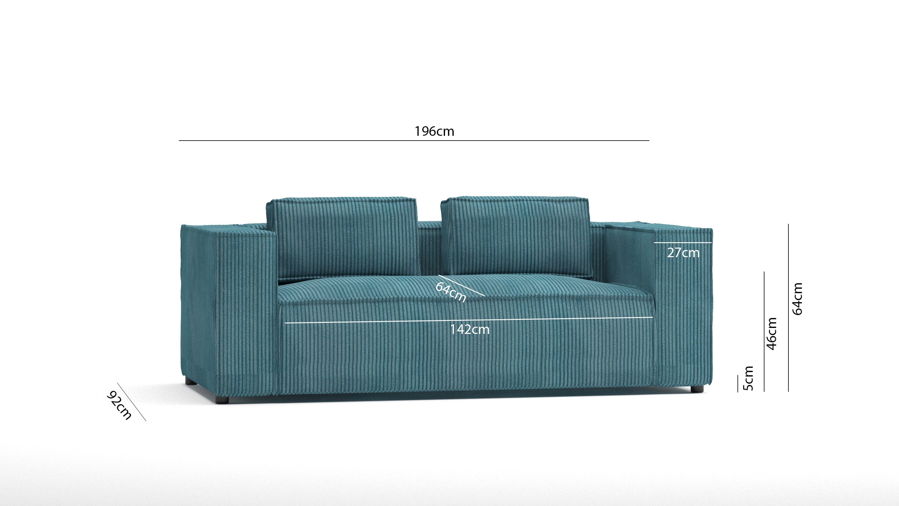 S-Style Sofa Teile, Türkis 2-Sitzer Cord Möbel 1 mit Wellenfederung Renne,