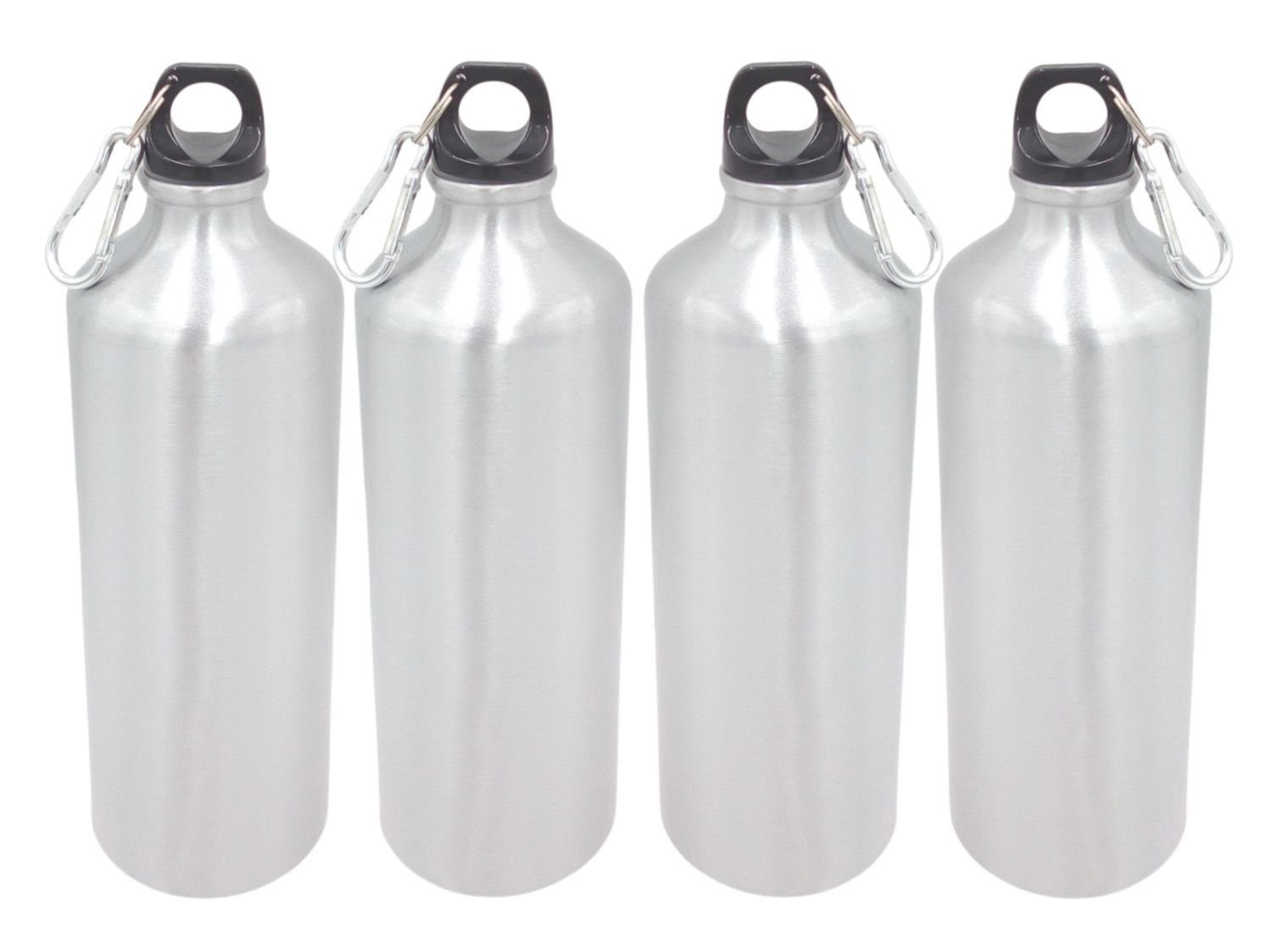 BURI Trinkflasche 4x Aluminium Wasserflasche Trinkflasche silber mit Sp 1Liter Karabiner