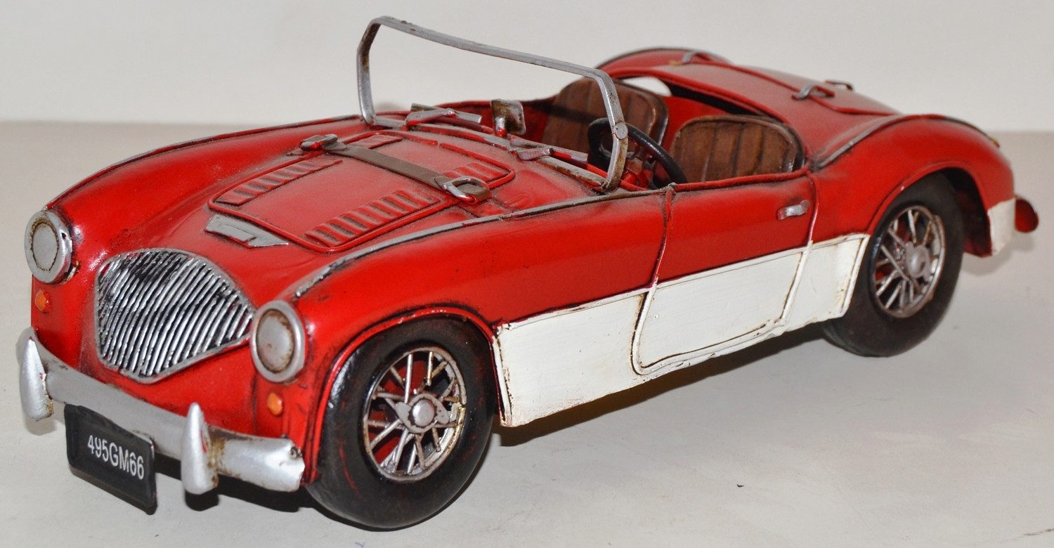 JS GartenDeko Modellauto Blechauto Oldtimer Austin Healey Cabrio Sportwagen L 28 cm