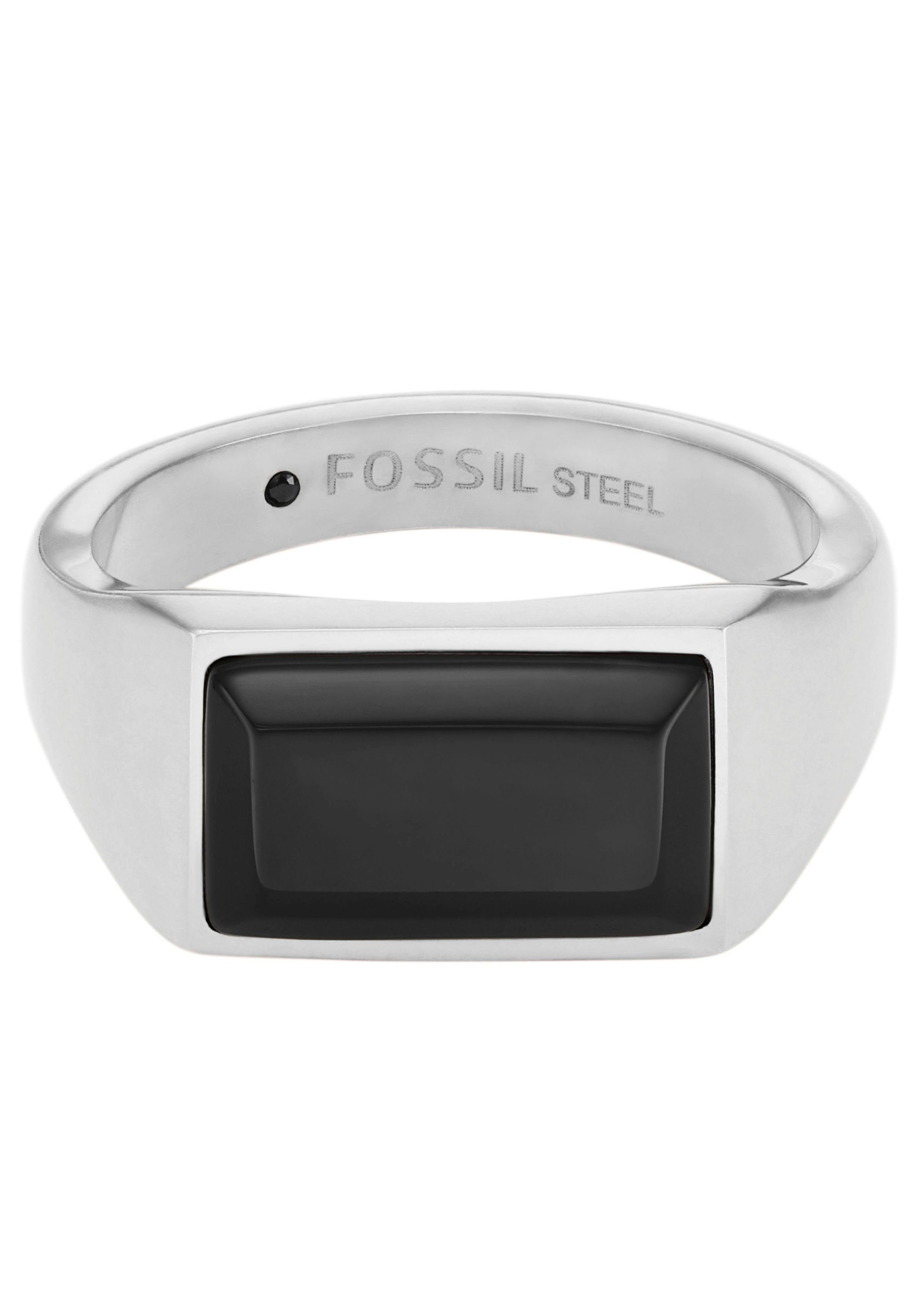 Fossil UP, Fingerring edelstahlfarben-schwarz Agat JF04605710, STACKED mit JEWELRY ALL JF04603040,