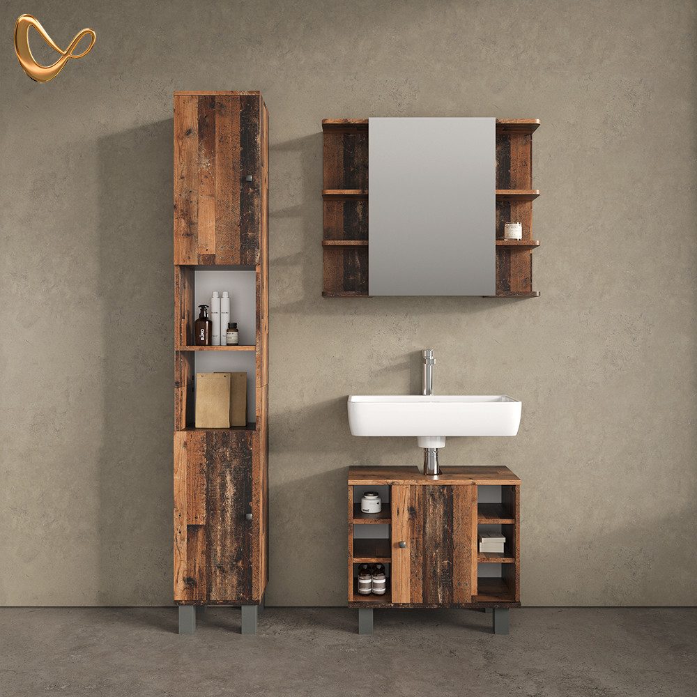 Livinity® Waschbeckenunterschrank Fucino, Antikholz/Antikholz, 60 x 54 cm günstig online kaufen