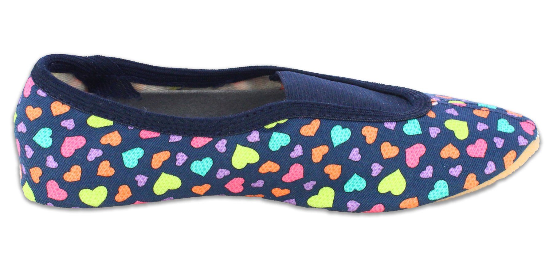 Beck Schläppchen Hearts mit Ristgummi Gymnastikschuh (Barfußschuhe, für schmale Füße und kleinere Kinder besonders geeignet, ab Gr. 18/19 erhältlich) atmungsaktive Baumwolle, rutschfeste Gummi-Sohle