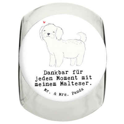 Mr. & Mrs. Panda Vorratsglas XL 2000ml Malteser Moment - Weiß - Geschenk, Hund, Hundeleckerlies Be, Premium Glas, (1-tlg), Lebensmittelecht