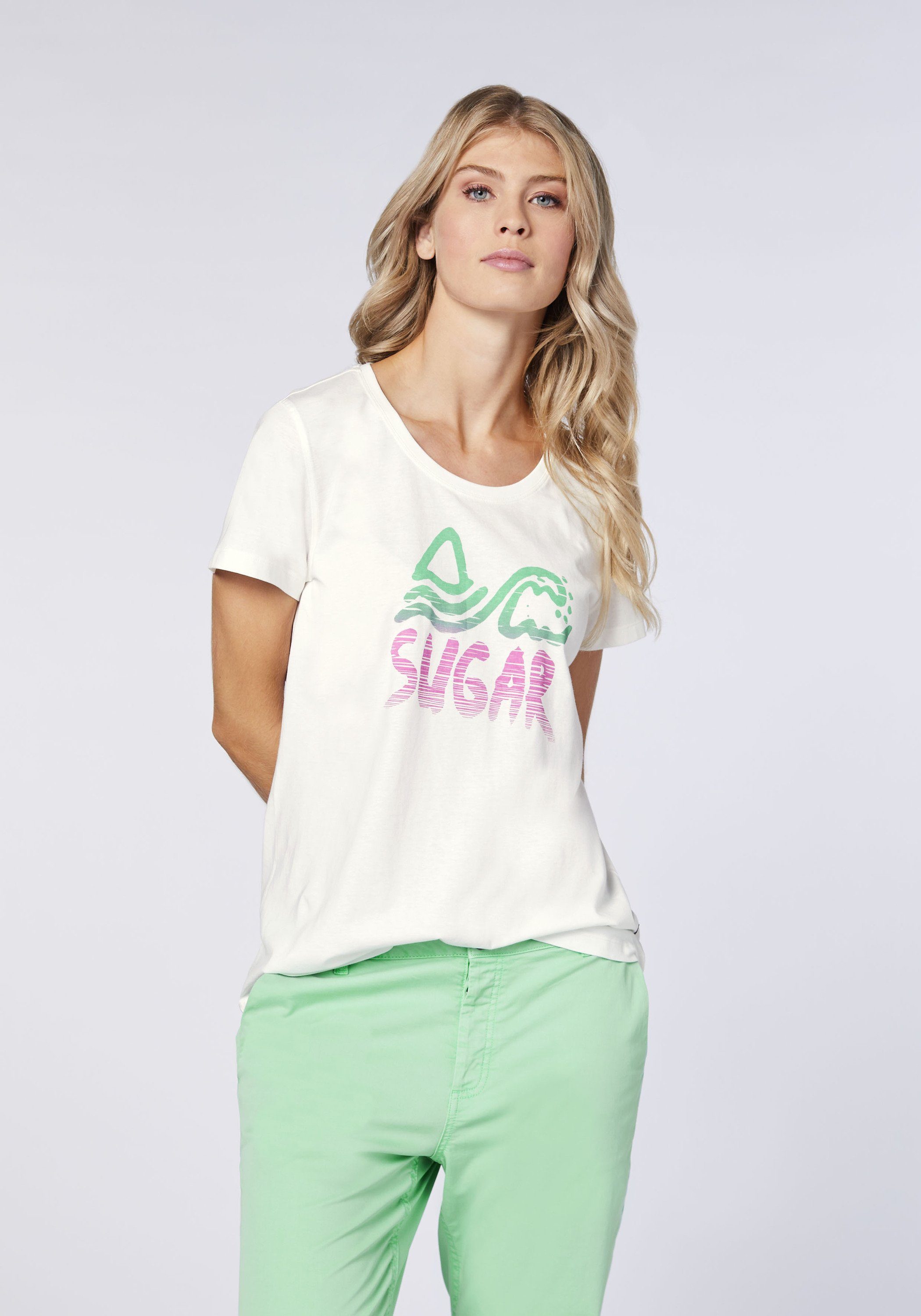 White/Light T-Shirt mit Chiemsee 1 farbenfrohem Pink Frontprint Print-Shirt