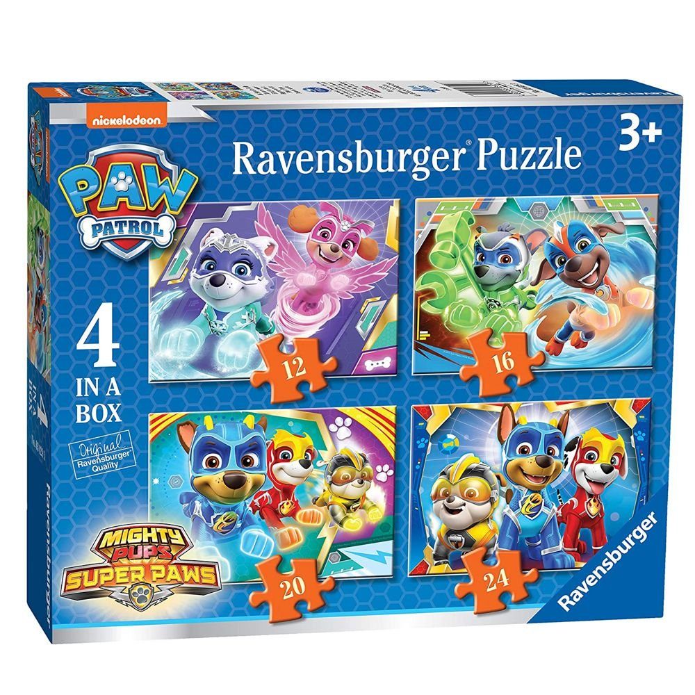 PAW PATROL Puzzle 4 in 1 Kinder Puzzle Box Mighty Pups Ravensburger Paw Patrol, 24 Puzzleteile