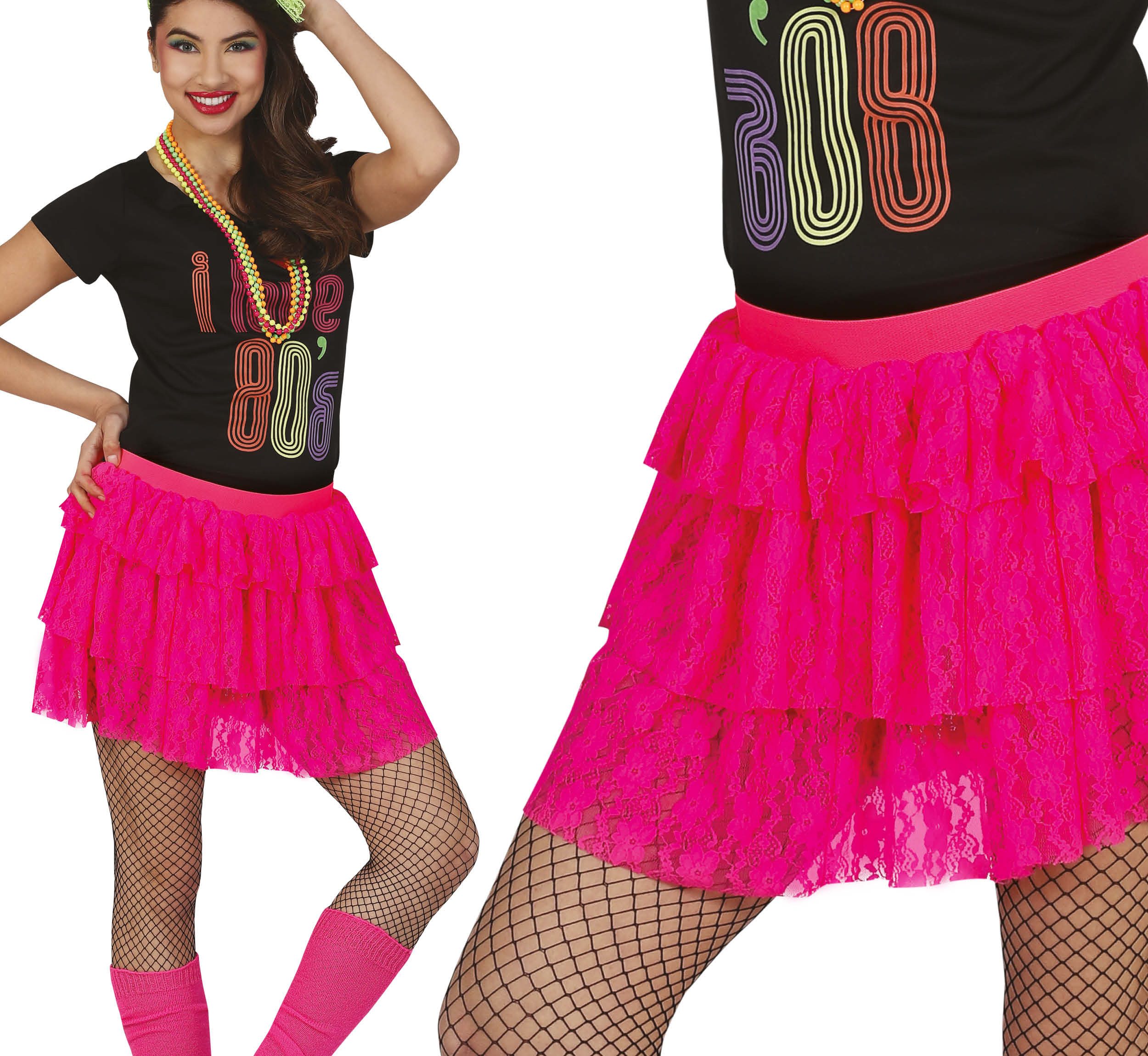 Fiestas Guirca Kostüm, 80er Jahre Rock Neon Grün Skirt Vintage Mode