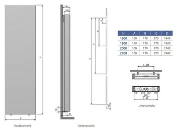 Belrad Heizkörper SVP222000700, Vertikal Heizkörper Design Plan Wand Mittlenaschluss T22 2000x700
