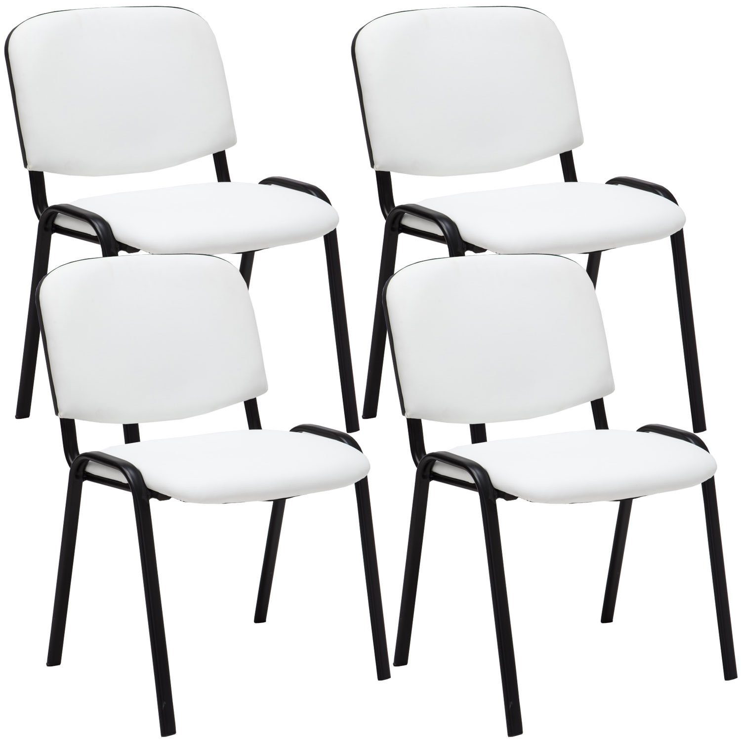 TPFLiving Besucherstuhl Keen mit hochwertiger Polsterung - Konferenzstuhl (Besprechungsstuhl - Warteraumstuhl - Messestuhl, 4 St), Gestell: Metall matt schwarz - Sitzfläche: Kunstleder weiß