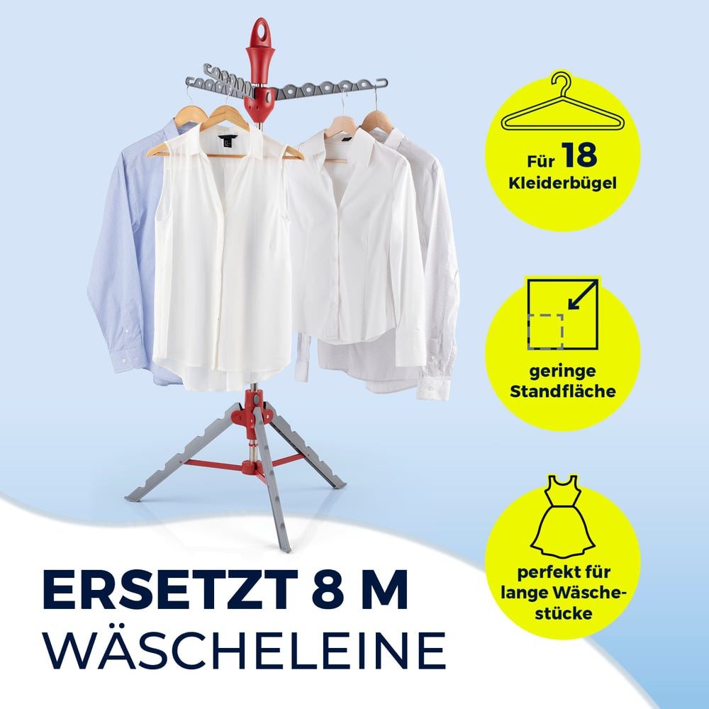 EASYmaxx Wäscheständer Vario für Hemden, Zusammenklappbare Wäschespinne für Bügel, Höhenverstellbar, Kleiderständer mit Kleiderhaken für Bügelwäsche – Bild 2 von 5