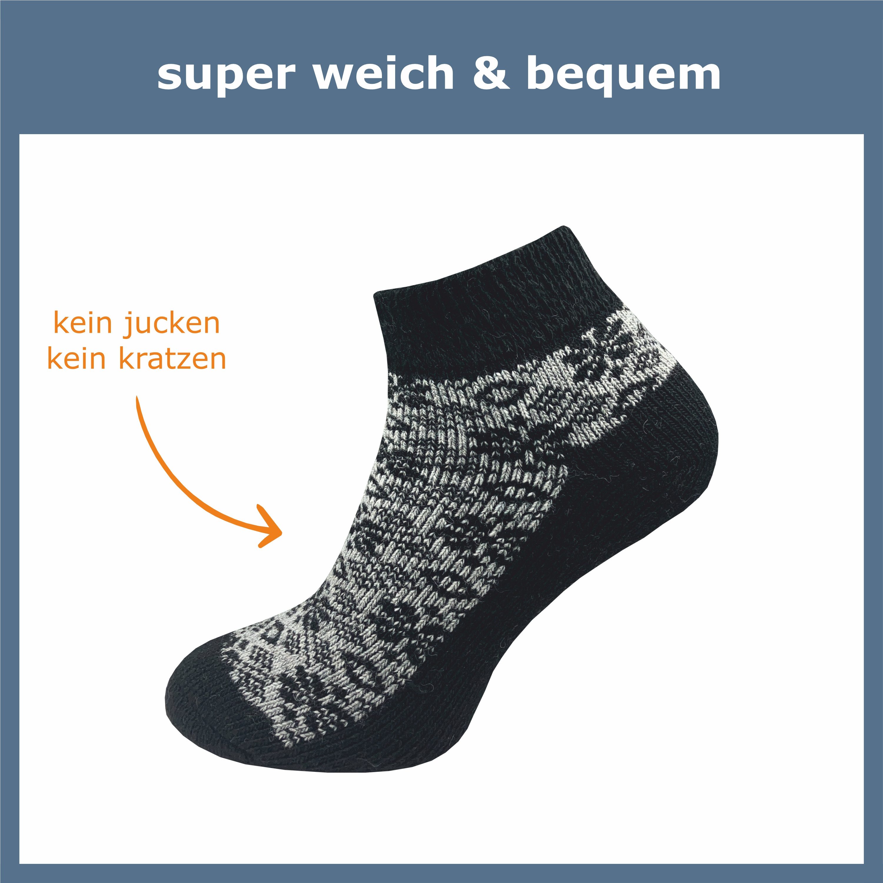 GAWILO Sneakersocken für den Winter für Damen - dicke & warme Bettsocken (3 Paar) kurze Wollsocken im Norweger Look aus weichem Vollplüsch